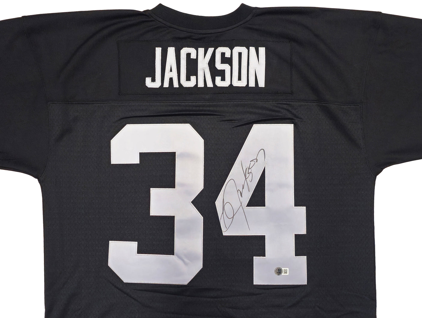 Oakland Raiders Bo Jackson Autographed Black Authentic Mitchell & Ness 1988 Throwback Jersey Size XL Beckett BAS Witness Stock #230006