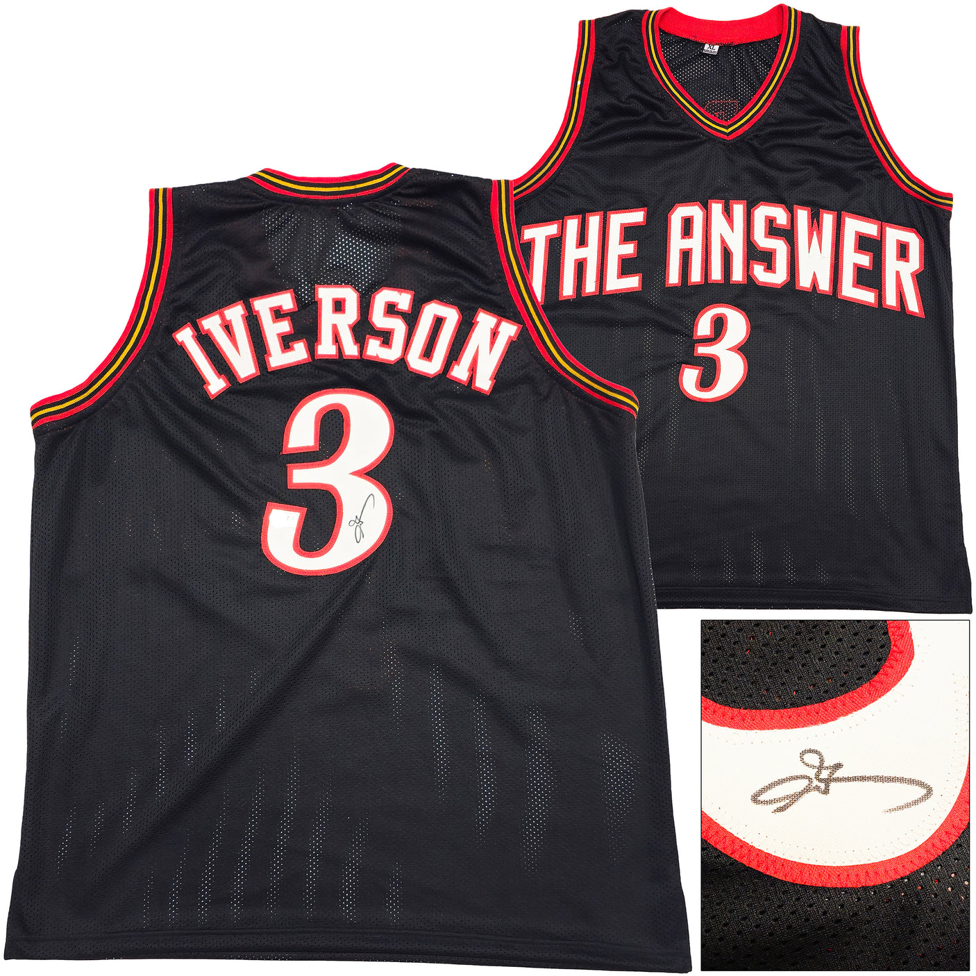 Philadelphia 76ers Allen Iverson Autographed Black Jersey Beckett BAS Witness Stock #229998