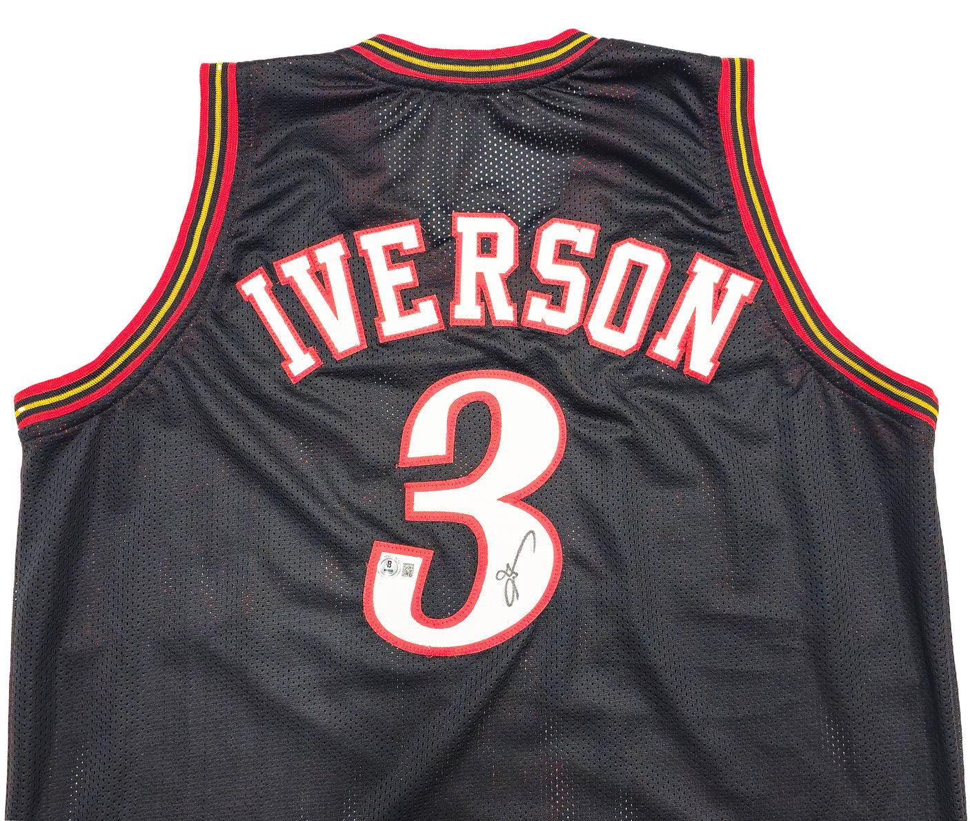 Philadelphia 76ers Allen Iverson Autographed Black Jersey Beckett BAS Witness Stock #229998