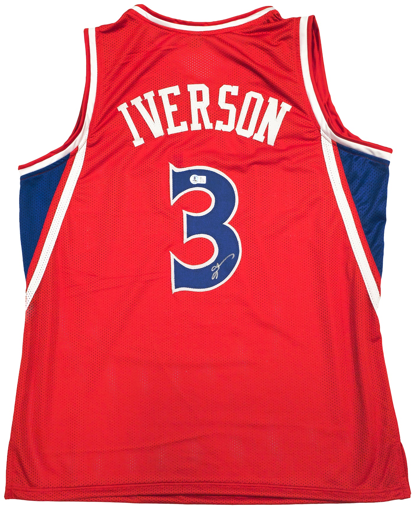 Philadelphia 76ers Allen Iverson Autographed Red Jersey Beckett BAS Witness Stock #230000