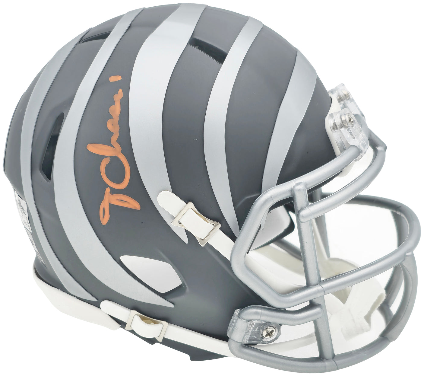 Ja'Marr Chase Autographed Cincinnati Bengals Slate Silver Speed Mini Helmet Beckett BAS Witness Stock #228823