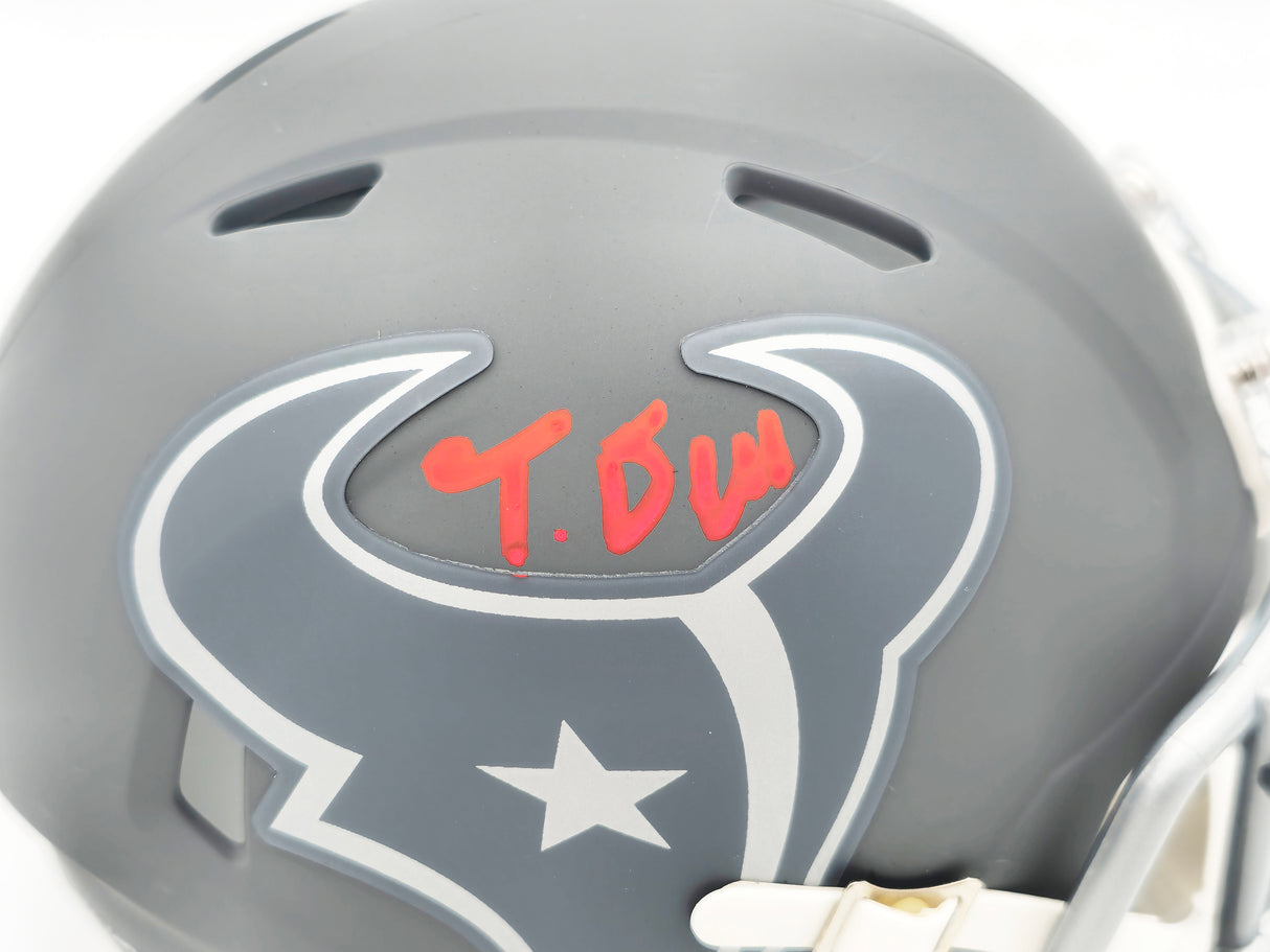 Tank Dell Autographed Houston Texans Slate Gray Speed Mini Helmet Beckett BAS QR Stock #229521