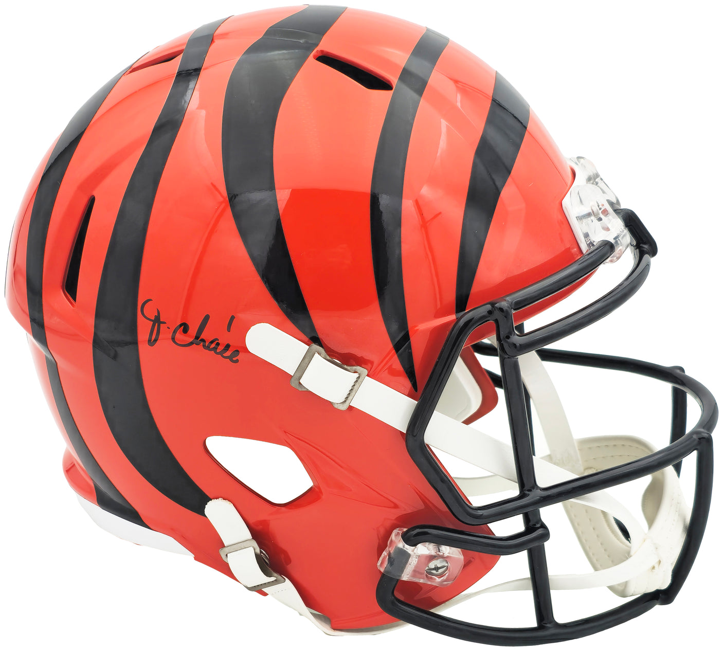 Ja'Marr Chase Autographed Cincinnati Bengals Orange Full Size Speed Replica Helmet Beckett BAS Witness Stock #228826