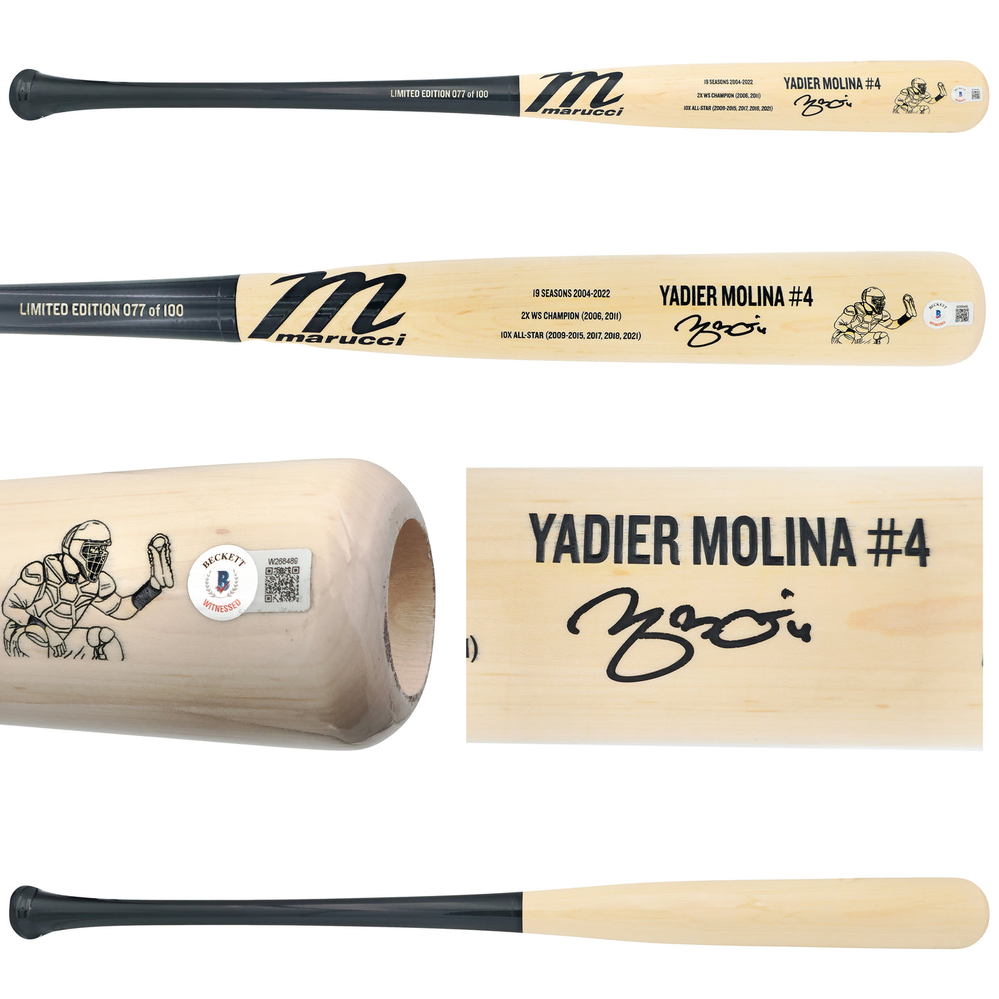 Yadier Molina Autographed Black & Blonde Marucci Baseball Bat St. Louis Cardinals #/100 Beckett BAS Witness Stock #229510