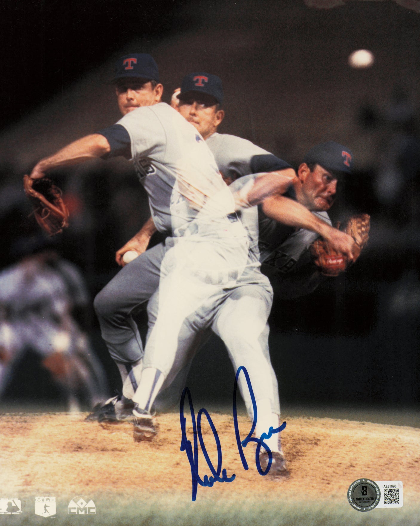 Nolan Ryan Autographed 8x10 Photo Texas Rangers Beckett BAS QR #AE31698