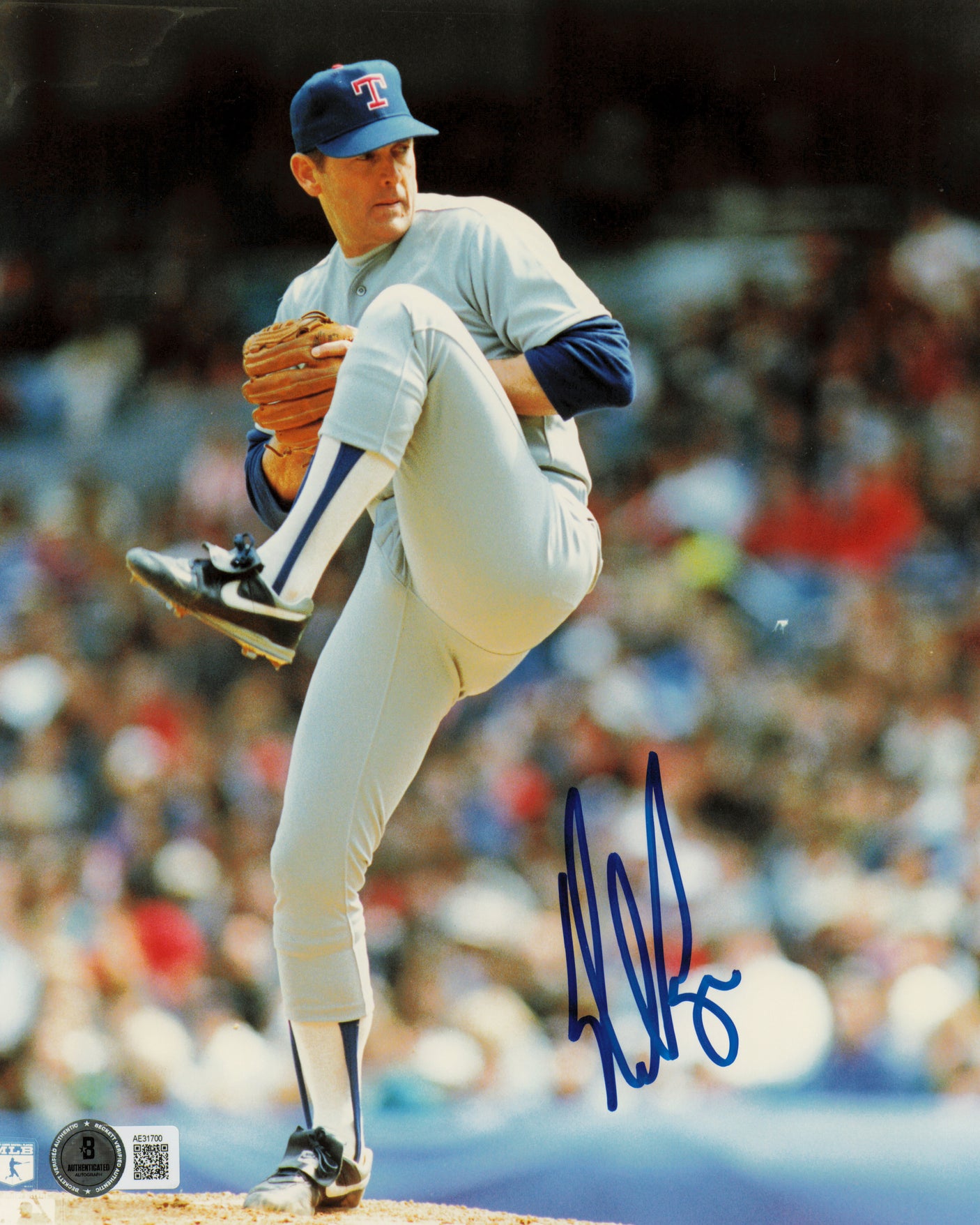 Nolan Ryan Autographed 8x10 Photo Texas Rangers Beckett BAS QR #AE31700