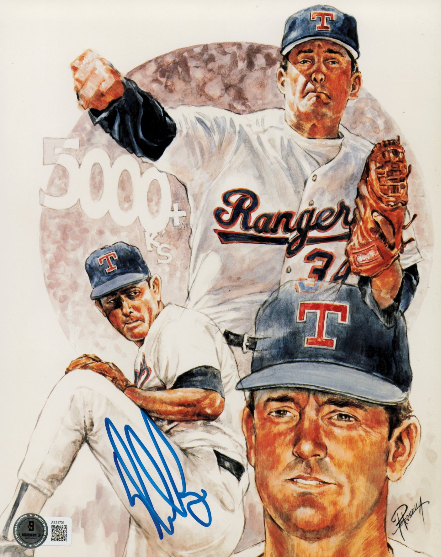 Nolan Ryan Autographed 8x10 Photo Texas Rangers Beckett BAS QR #AE31701
