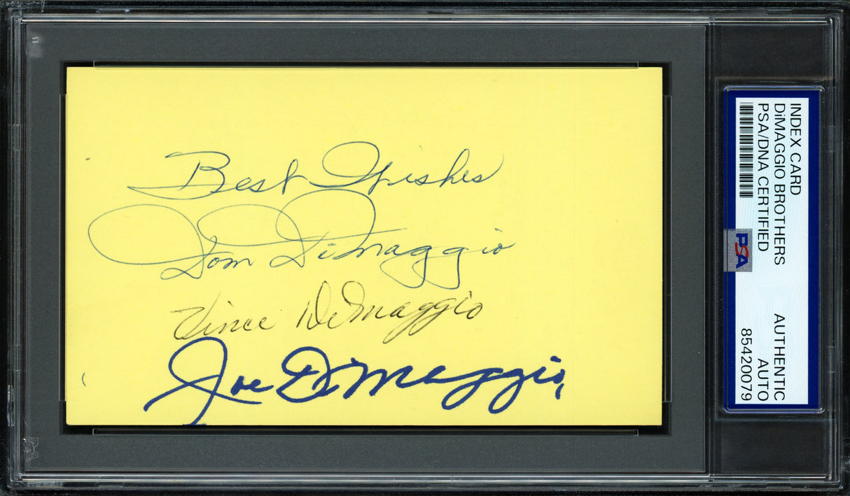 Joe, Dom & Vince DiMaggio Autographed 3x5 Index Card "Best Wishes" PSA/DNA #85420079