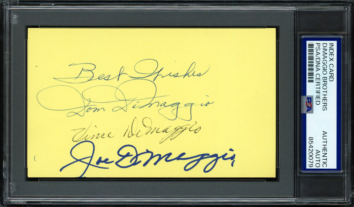 Joe, Dom & Vince DiMaggio Autographed 3x5 Index Card "Best Wishes" PSA/DNA #85420079