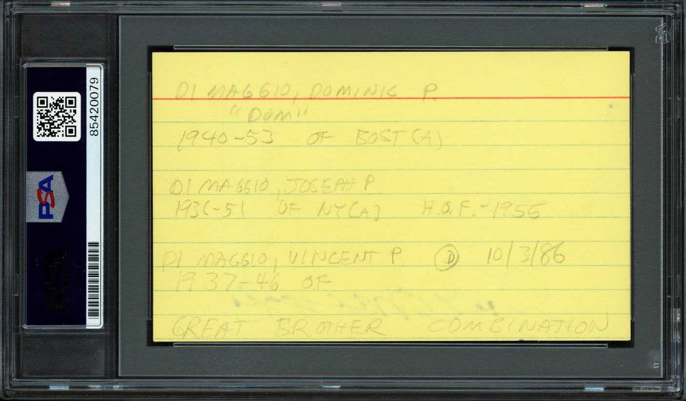 Joe, Dom & Vince DiMaggio Autographed 3x5 Index Card "Best Wishes" PSA/DNA #85420079