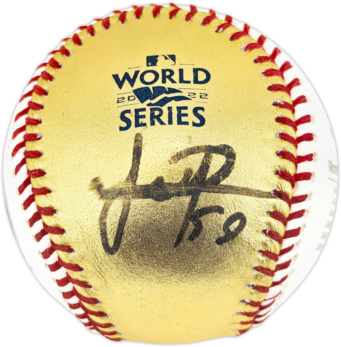 Framber Valdez Autographed Official Gold 2022 World Series Logo Baseball Houston Astros Beckett BAS Witness #W539261