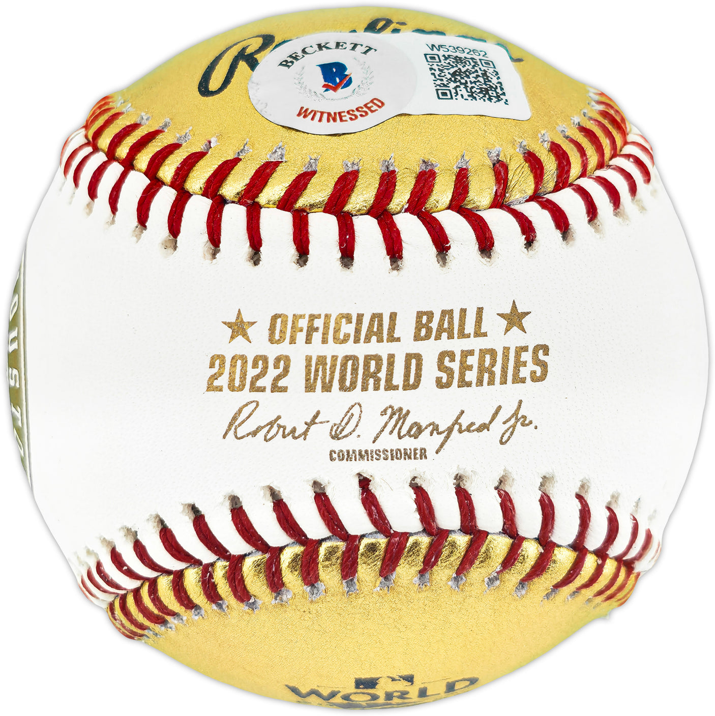 Framber Valdez Autographed Official Gold 2022 World Series Logo Baseball Houston Astros Beckett BAS Witness #W539262