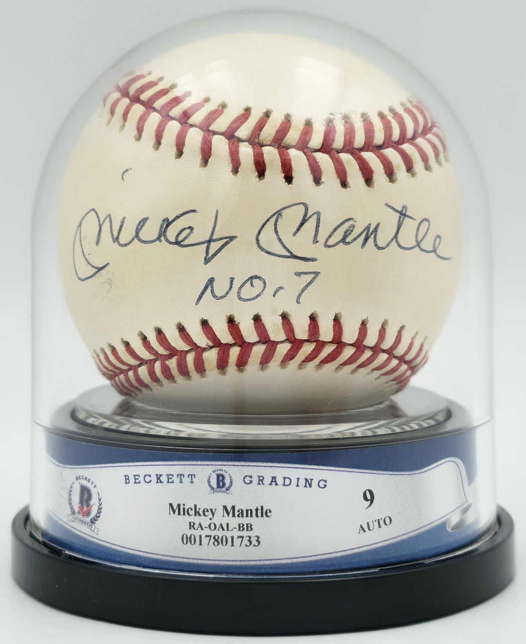 Mickey Mantle Autographed Official AL Baseball New York Yankees Auto Grade Mint 9 "No 7." Beckett BAS #17801733