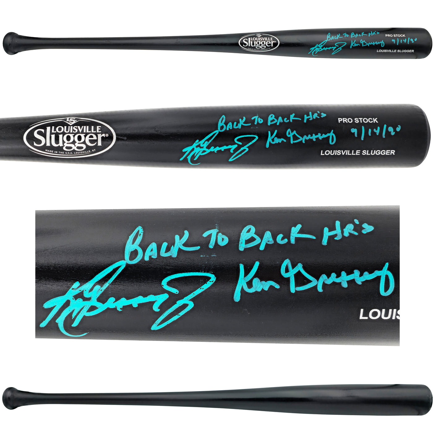 Ken Griffey Jr. & Ken Griffey Sr. Autographed Black Louisville Slugger Pro Stock Baseball Bat Seattle Mariners "Back To Back HR 9/14/90" Beckett BAS Witness Stock #230131