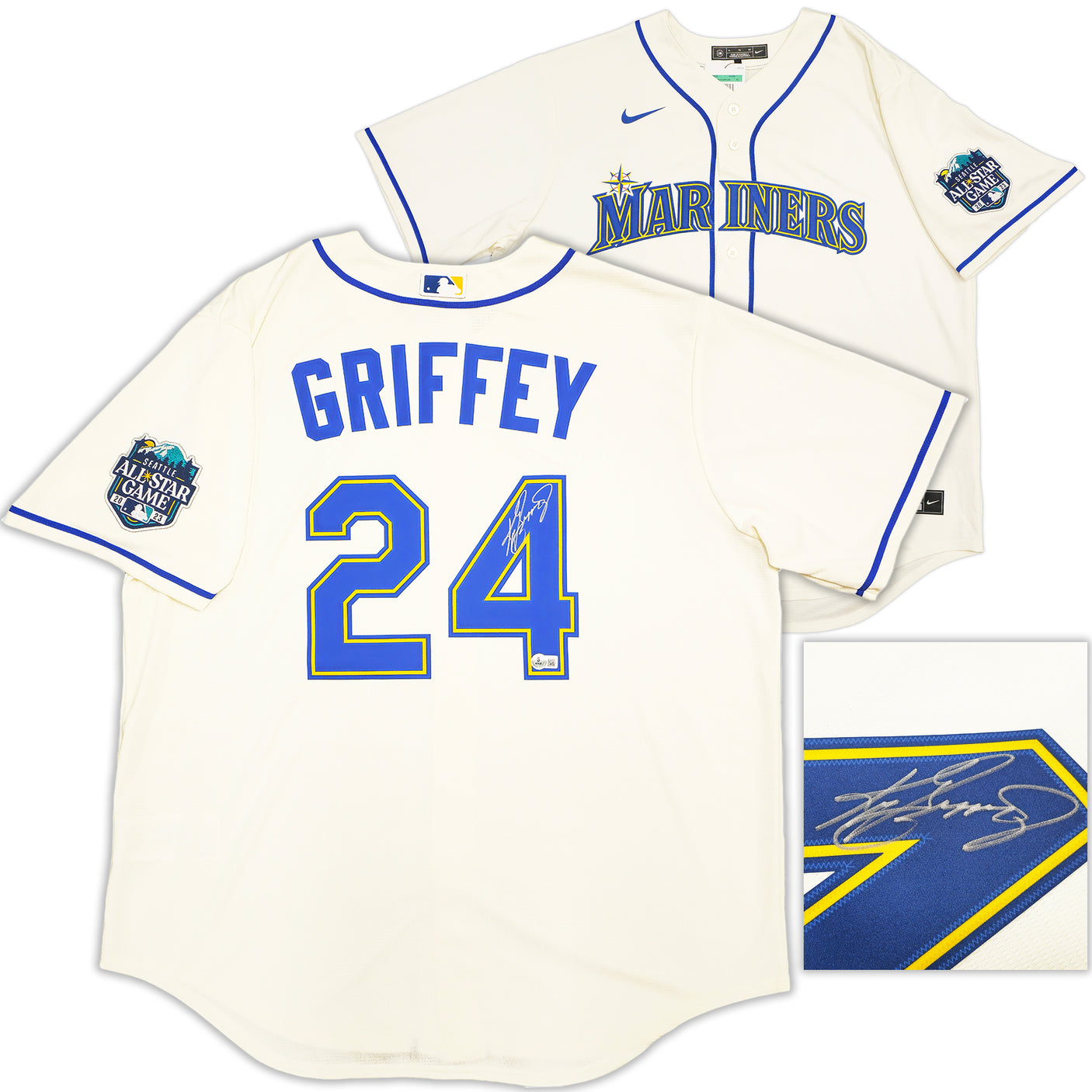 Seattle Mariners Ken Griffey Jr. Autographed Cream Nike 2023 All Star Game Patch Jersey Size XL Beckett BAS Witness Stock #230139