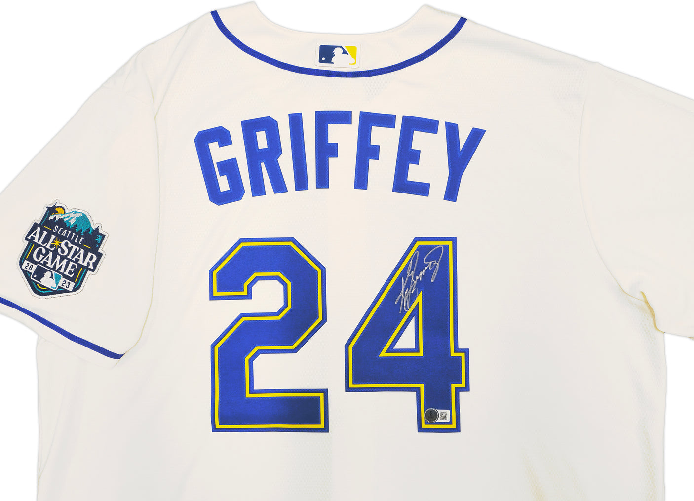 Seattle Mariners Ken Griffey Jr. Autographed Cream Nike 2023 All Star Game Patch Jersey Size XL Beckett BAS Witness Stock #230139