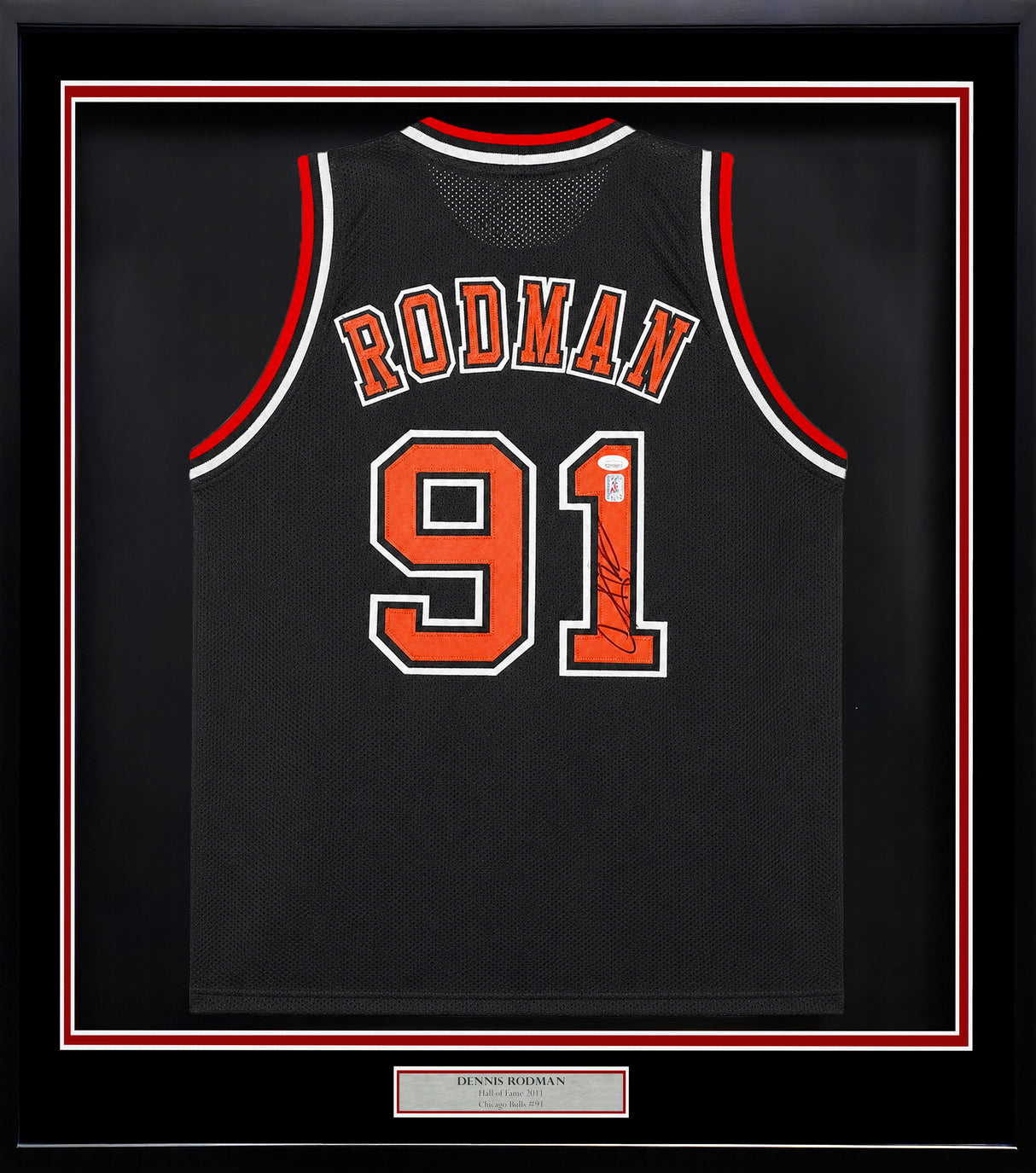 Chicago Bulls Dennis Rodman Autographed Framed Black Jersey JSA Stock #265446