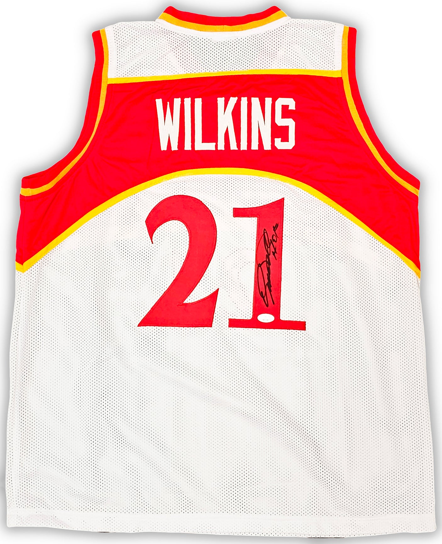 Atlanta Hawks Dominique Wilkins Autographed White Jersey "HOF" JSA Stock #215700