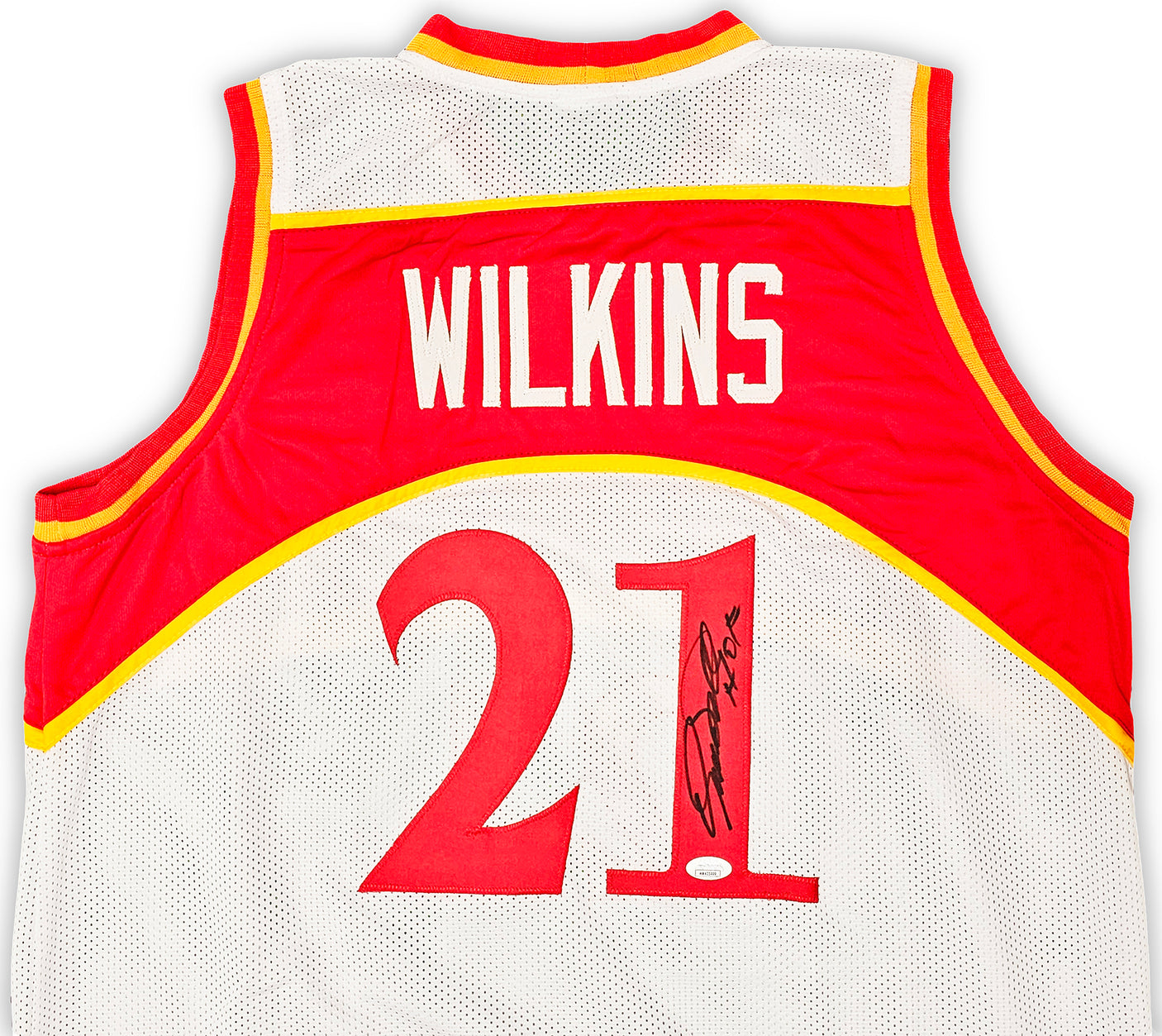 Atlanta Hawks Dominique Wilkins Autographed White Jersey "HOF" JSA Stock #215700