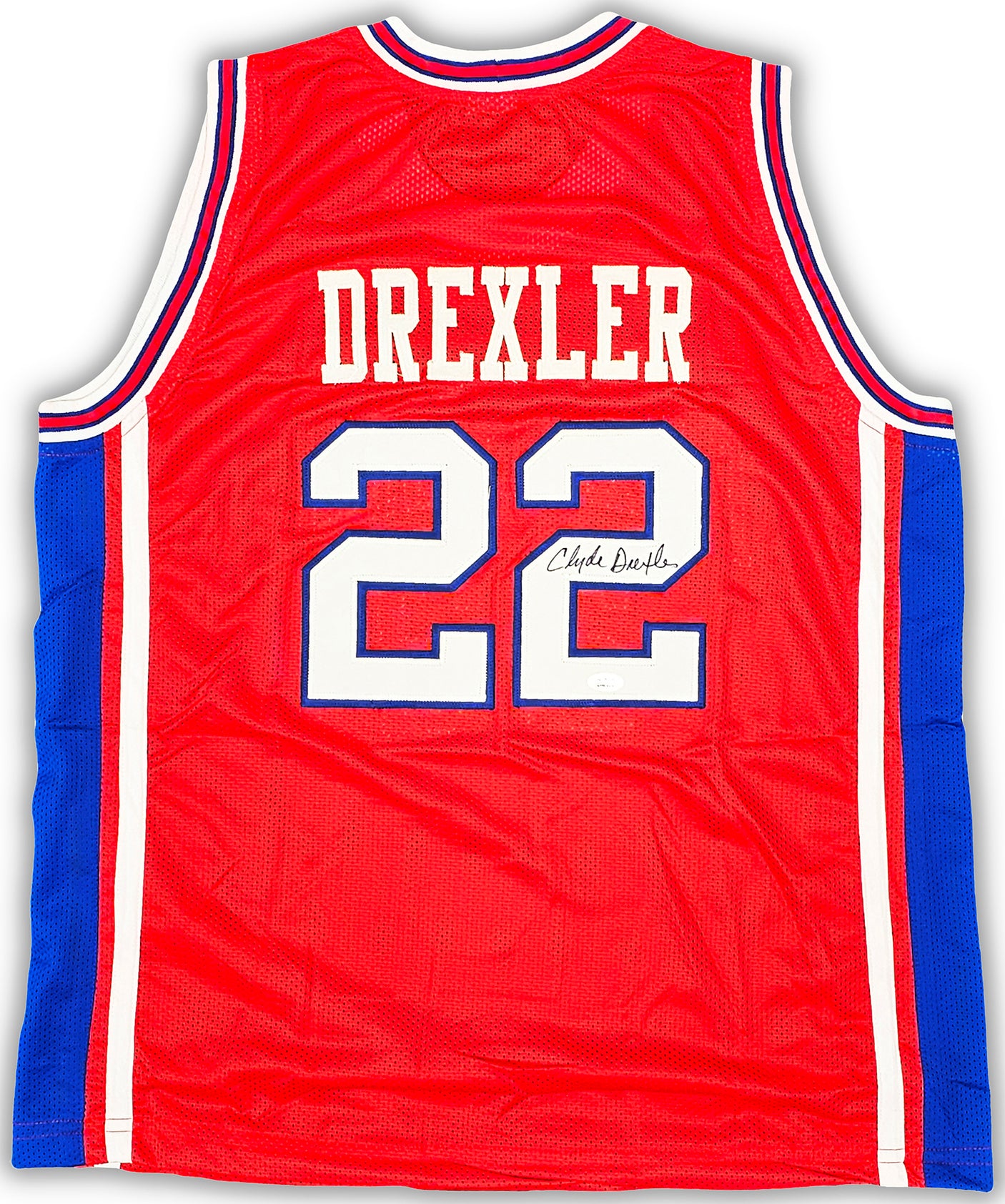 Houston Cougars Clyde Drexler Autographed Red Jersey JSA Stock #215764