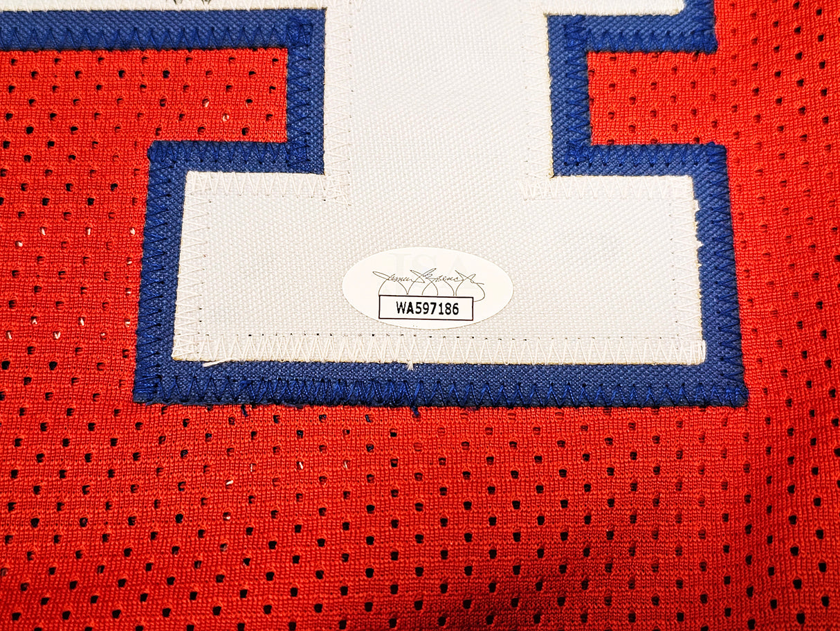 Houston Cougars Hakeem Olajuwon Autographed Red Jersey JSA Stock #215697