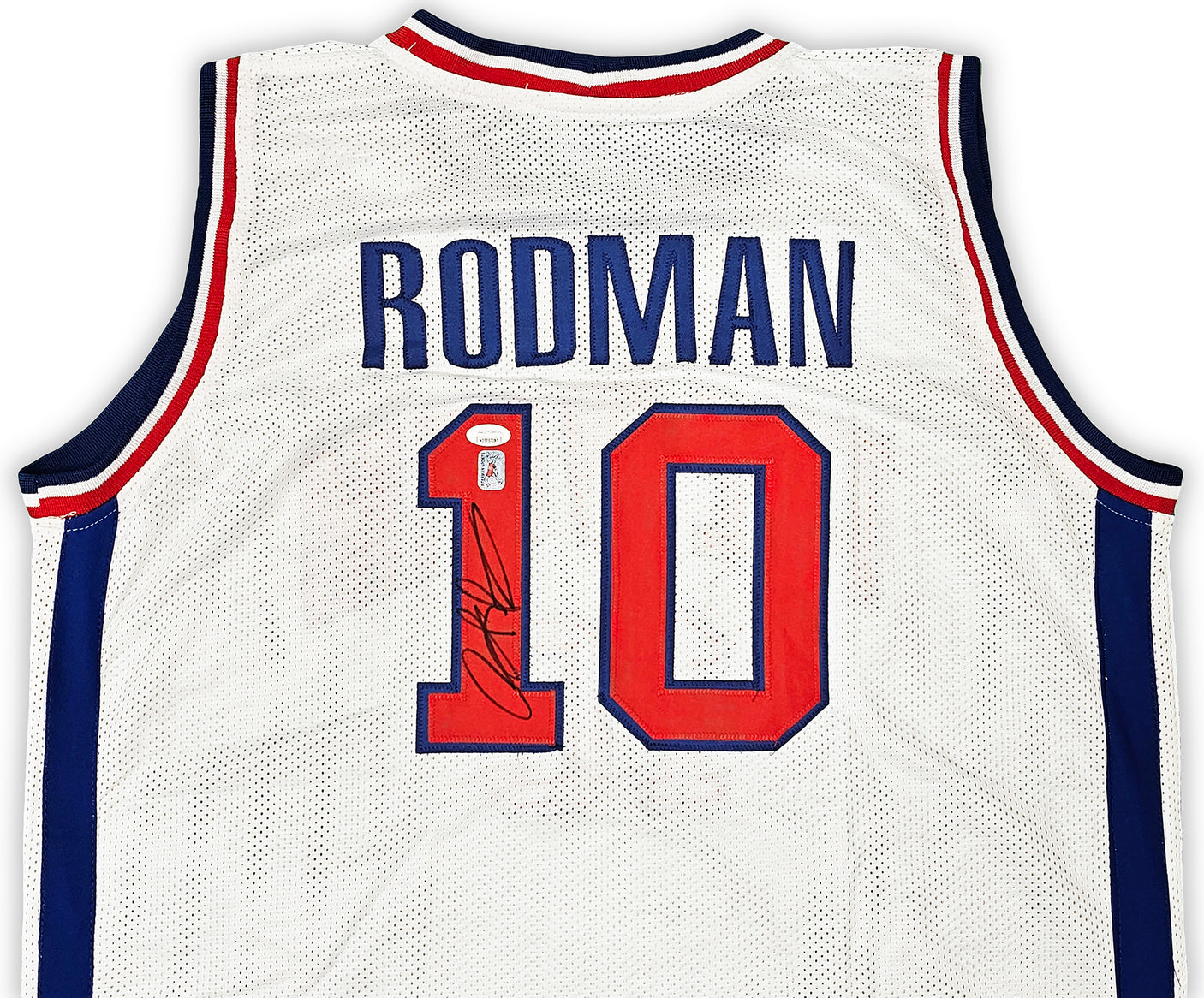 Detroit Pistons Dennis Rodman Autographed White Jersey JSA Stock #215731