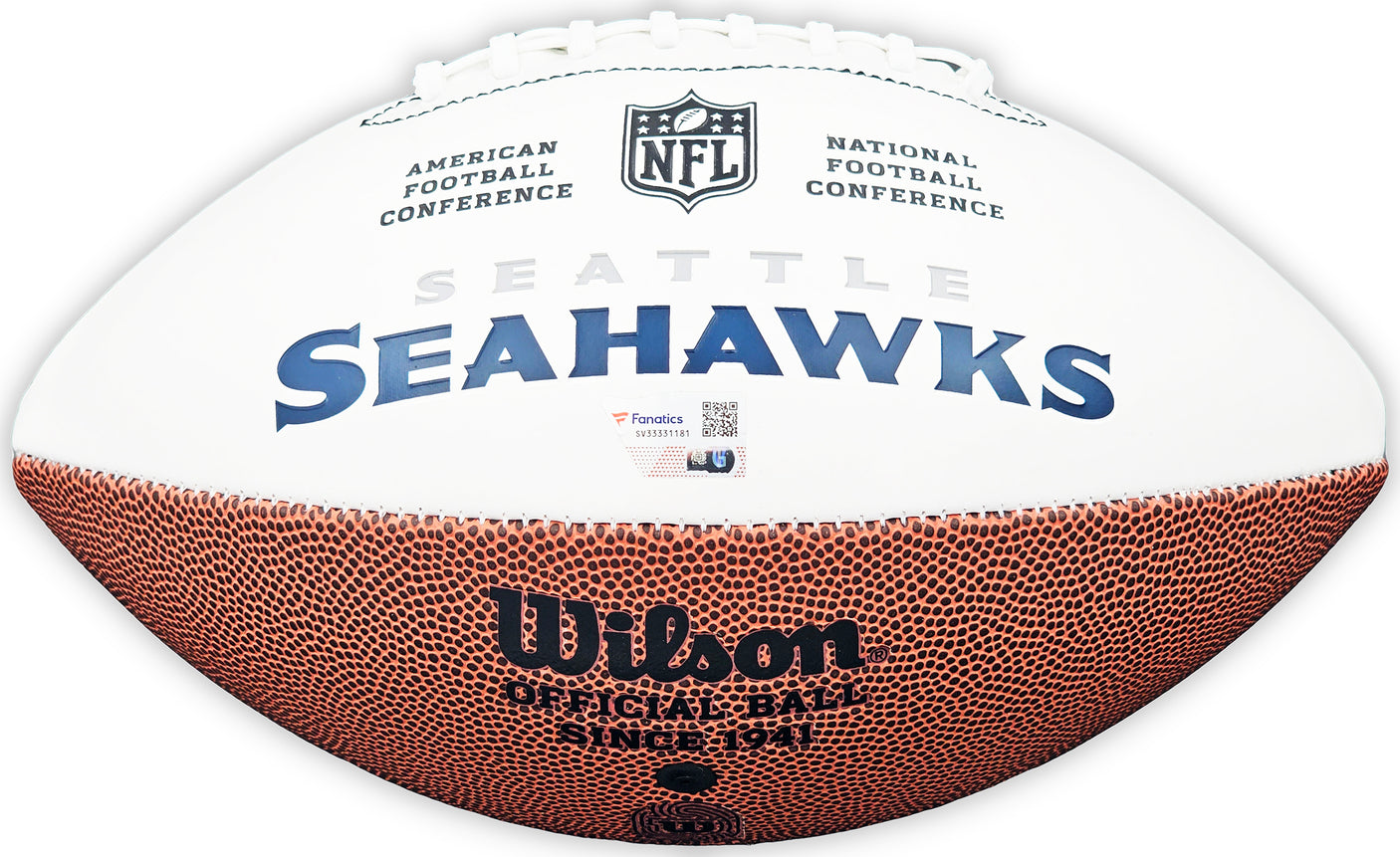 Chris Carson Autographed Seattle Seahawks White Logo Football Fanatics Holo Stock #215882