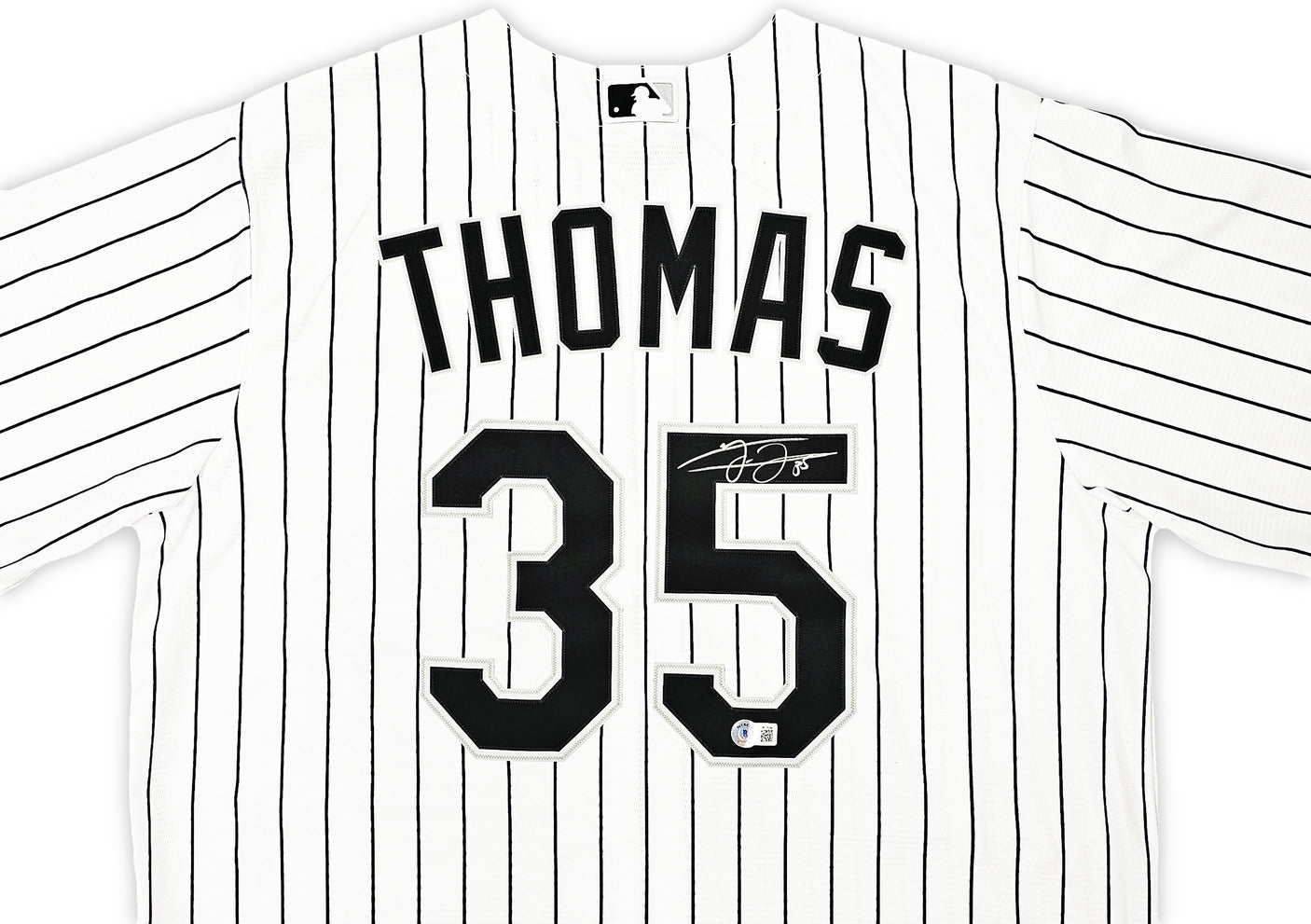 Chicago White Sox Frank Thomas Autographed White Pinstripes Nike Jersey Size L Beckett BAS Witness Stock #215872