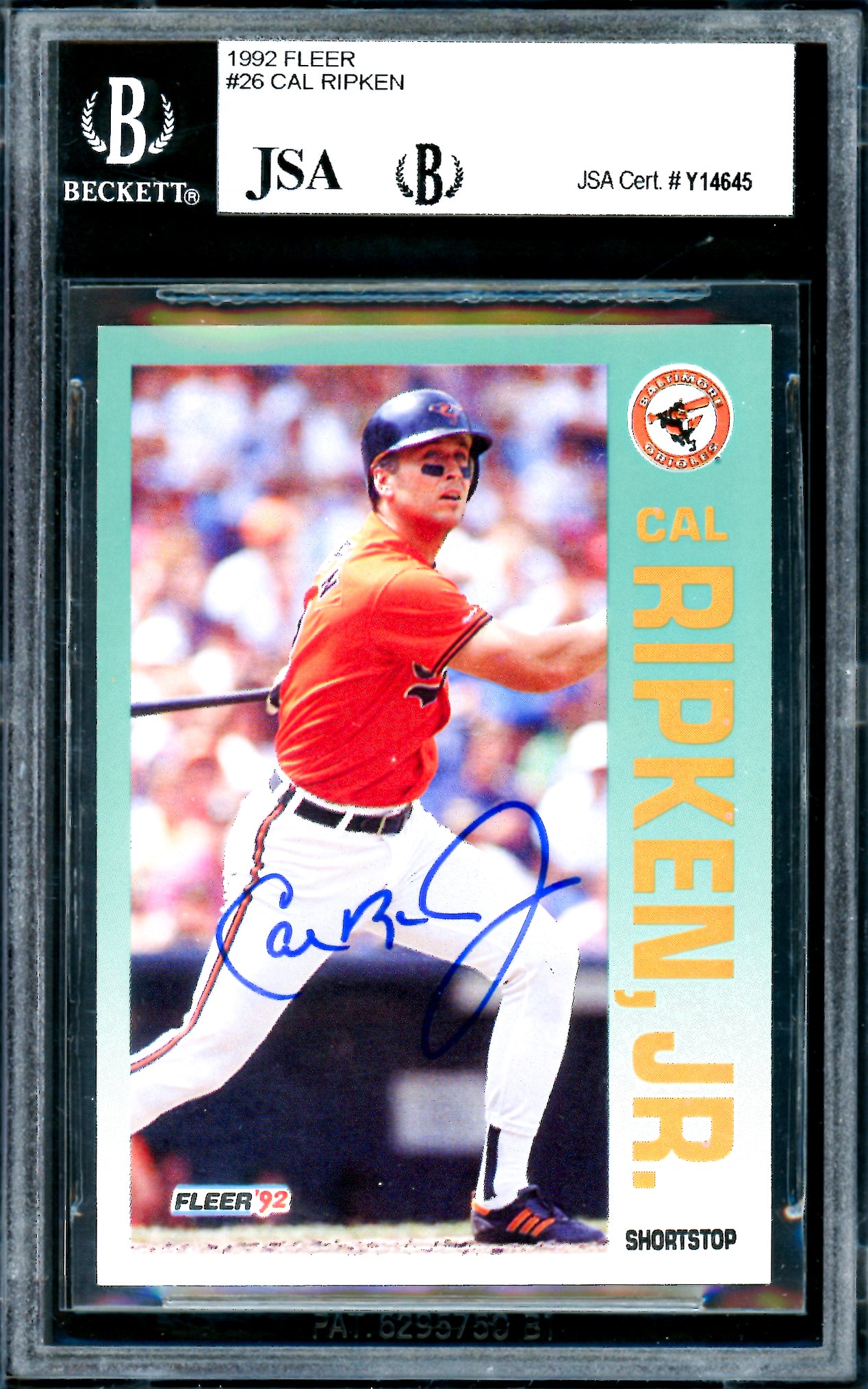 Cal Ripken Jr. Autographed 1992 Fleer Card #26 Baltimore Orioles JSA #Y14645