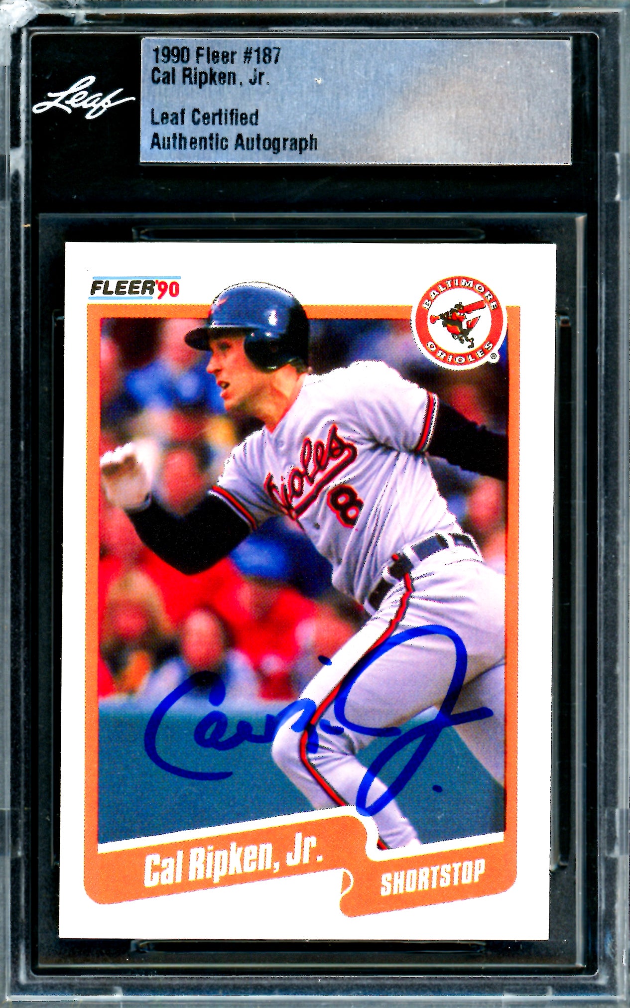 Cal Ripken Jr. Autographed 1990 Fleer Card #187 Baltimore Orioles Leaf SKU #243510