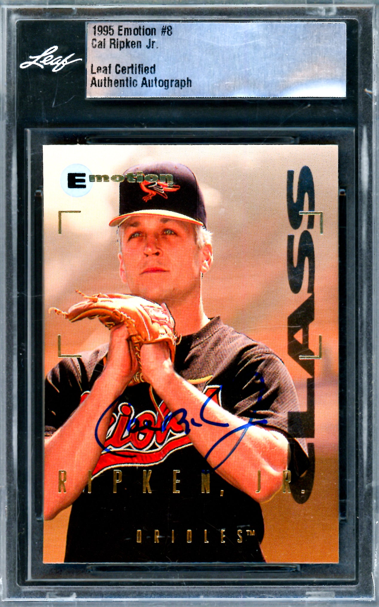 Cal Ripken Jr. Autographed 1995 Skybox Emotion Card #8 Baltimore Orioles Leaf SKU #243517