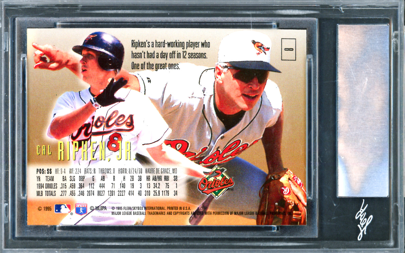 Cal Ripken Jr. Autographed 1995 Skybox Emotion Card #8 Baltimore Orioles Leaf SKU #243517