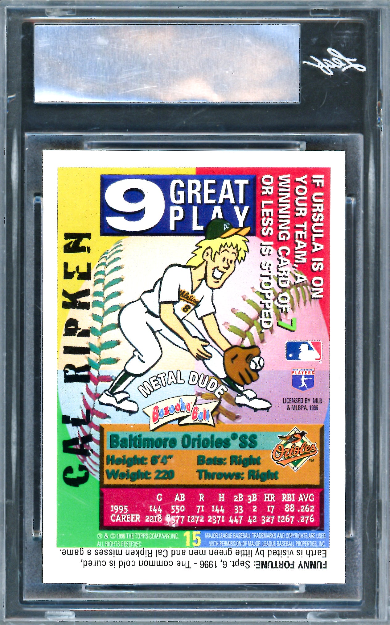 Cal Ripken Jr. Autographed 1996 Bazooka Card #15 Baltimore Orioles Leaf SKU #243518