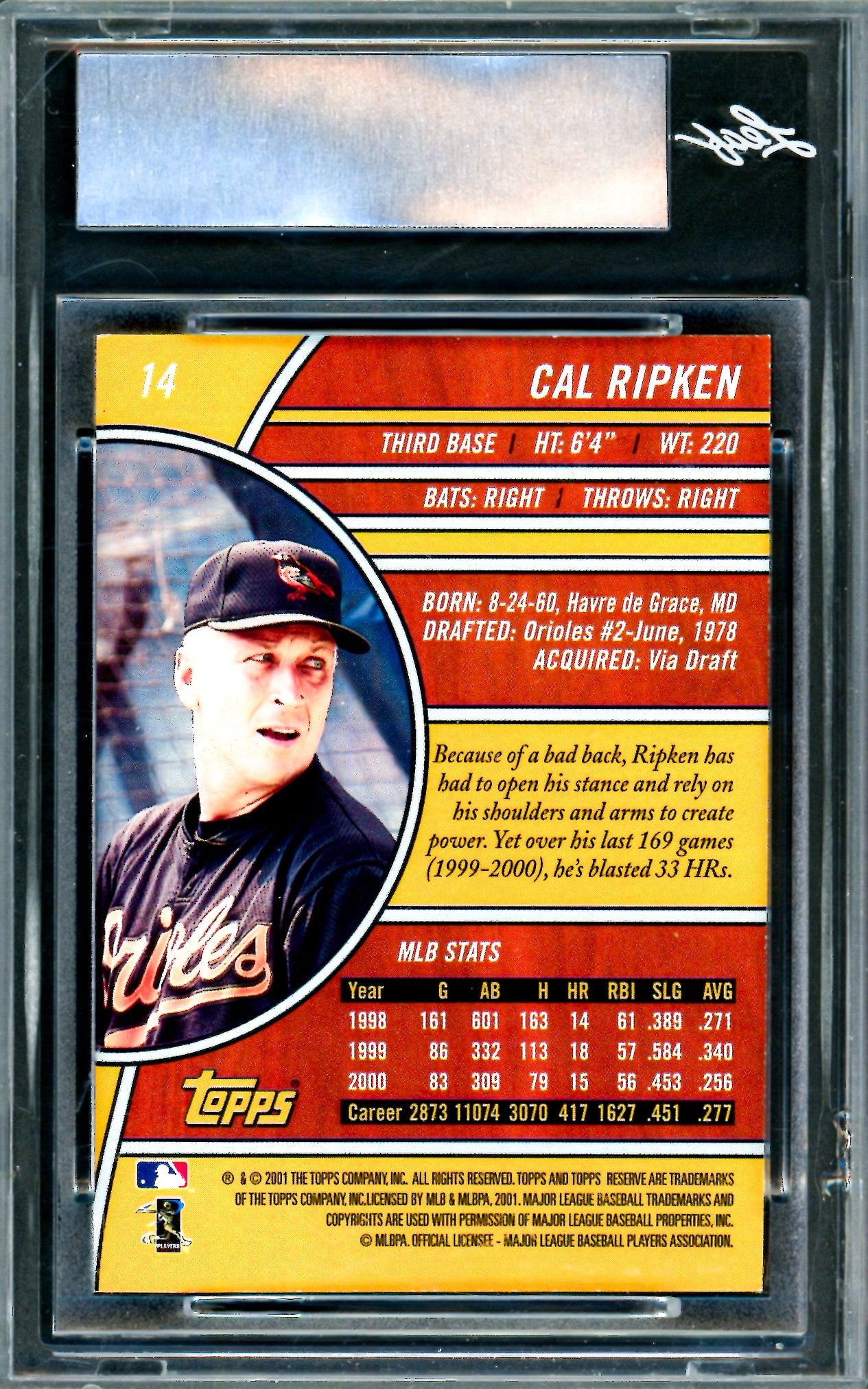 Cal Ripken Jr. Autographed 2001 Topps Reserve Card #14 Baltimore Orioles Leaf SKU #243526
