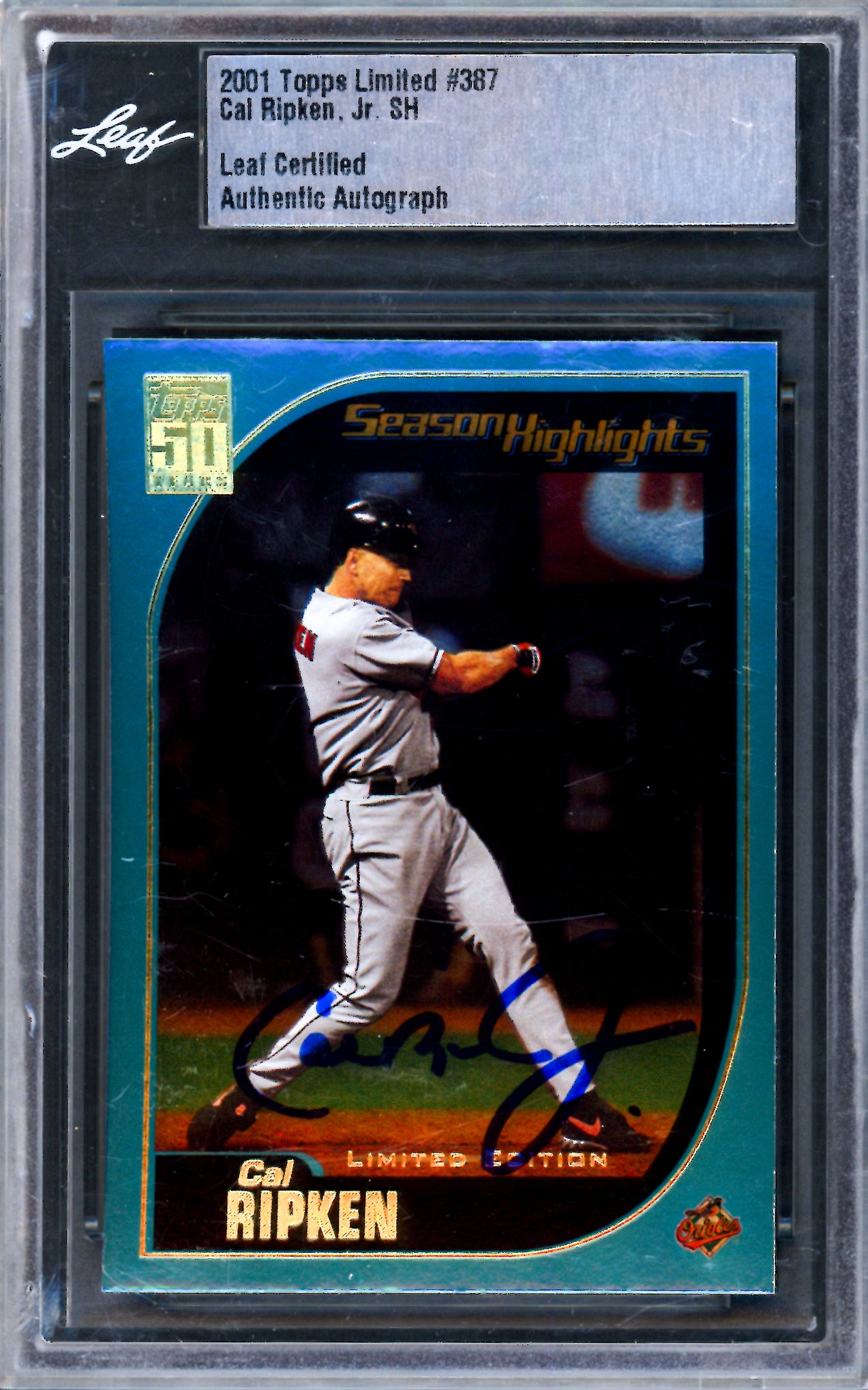 Cal Ripken Jr. Autographed 2001 Topps Limited Card #387 Baltimore Orioles Leaf SKU #243527