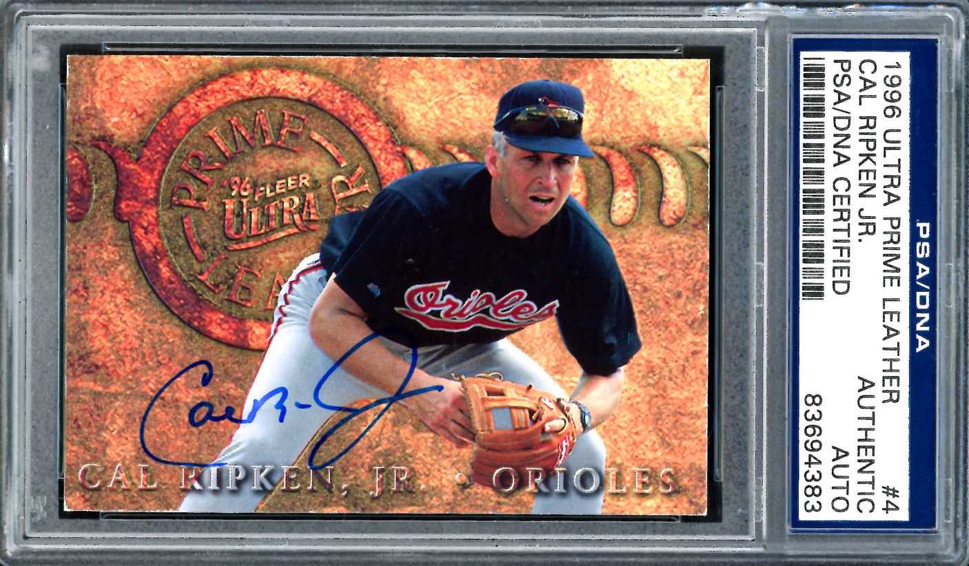 Cal Ripken Jr. Autographed 1996 Ultra Prime Leather Card #4 Baltimore Orioles PSA/DNA #83694383