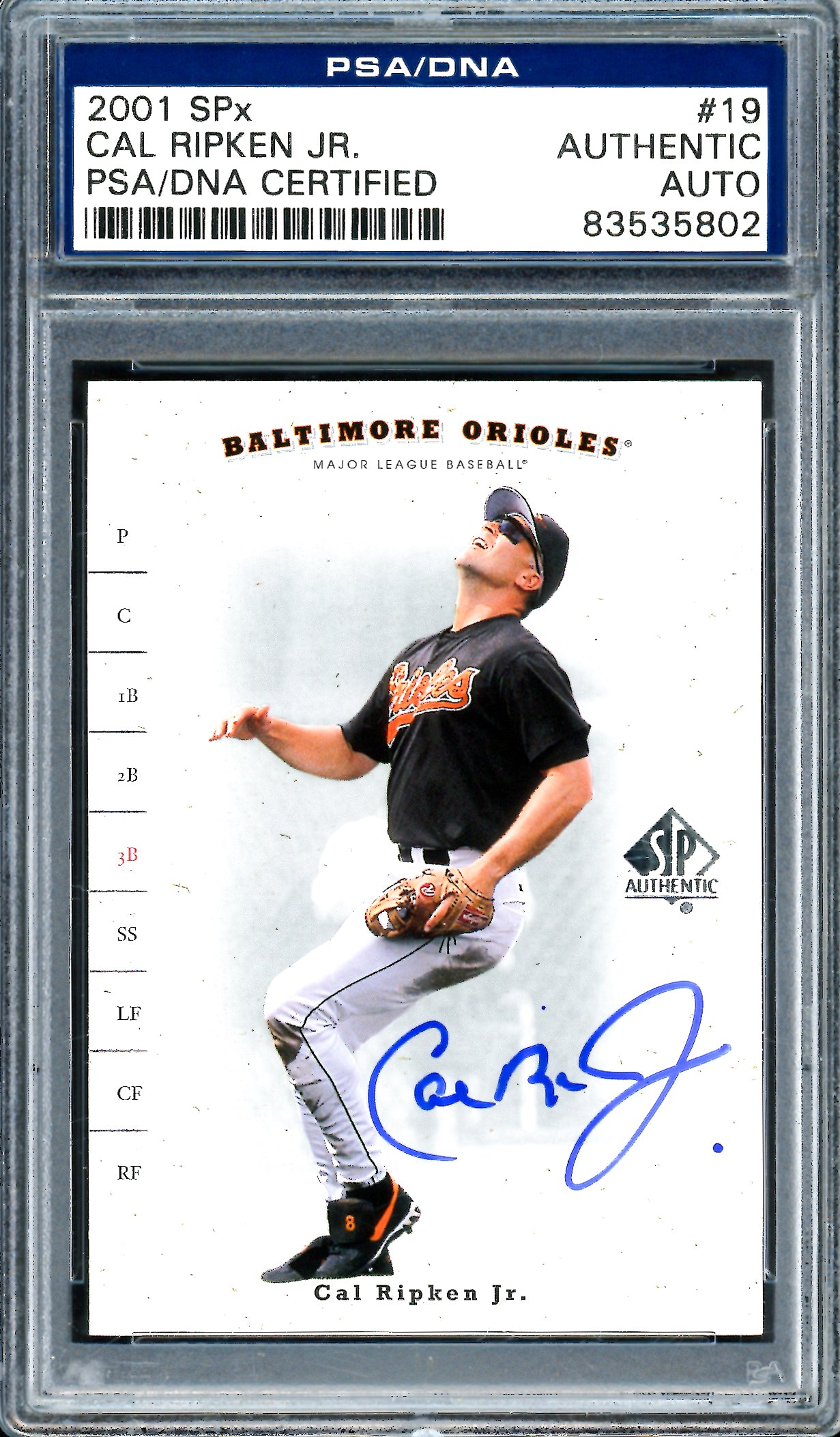 Cal Ripken Jr. Autographed 2001 SPx Card #19 Baltimore Orioles PSA/DNA #83535802