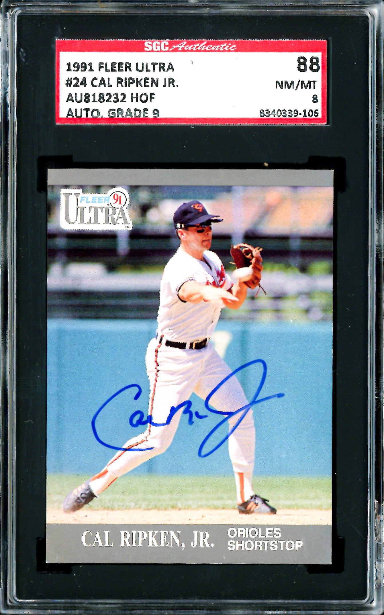 Cal Ripken Jr. Autographed 1991 Fleer Ultra Card #24 Baltimore Orioles SGC 8 Auto Grade Mint 9 SGC #8340339-106