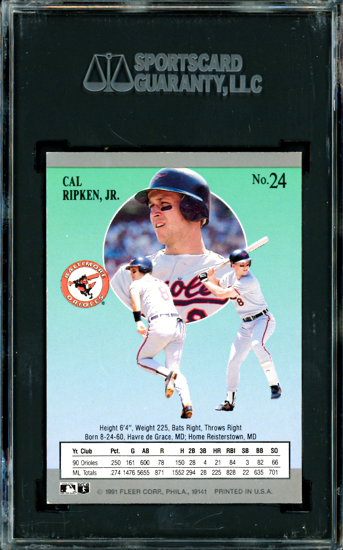 Cal Ripken Jr. Autographed 1991 Fleer Ultra Card #24 Baltimore Orioles SGC 8 Auto Grade Mint 9 SGC #8340339-106