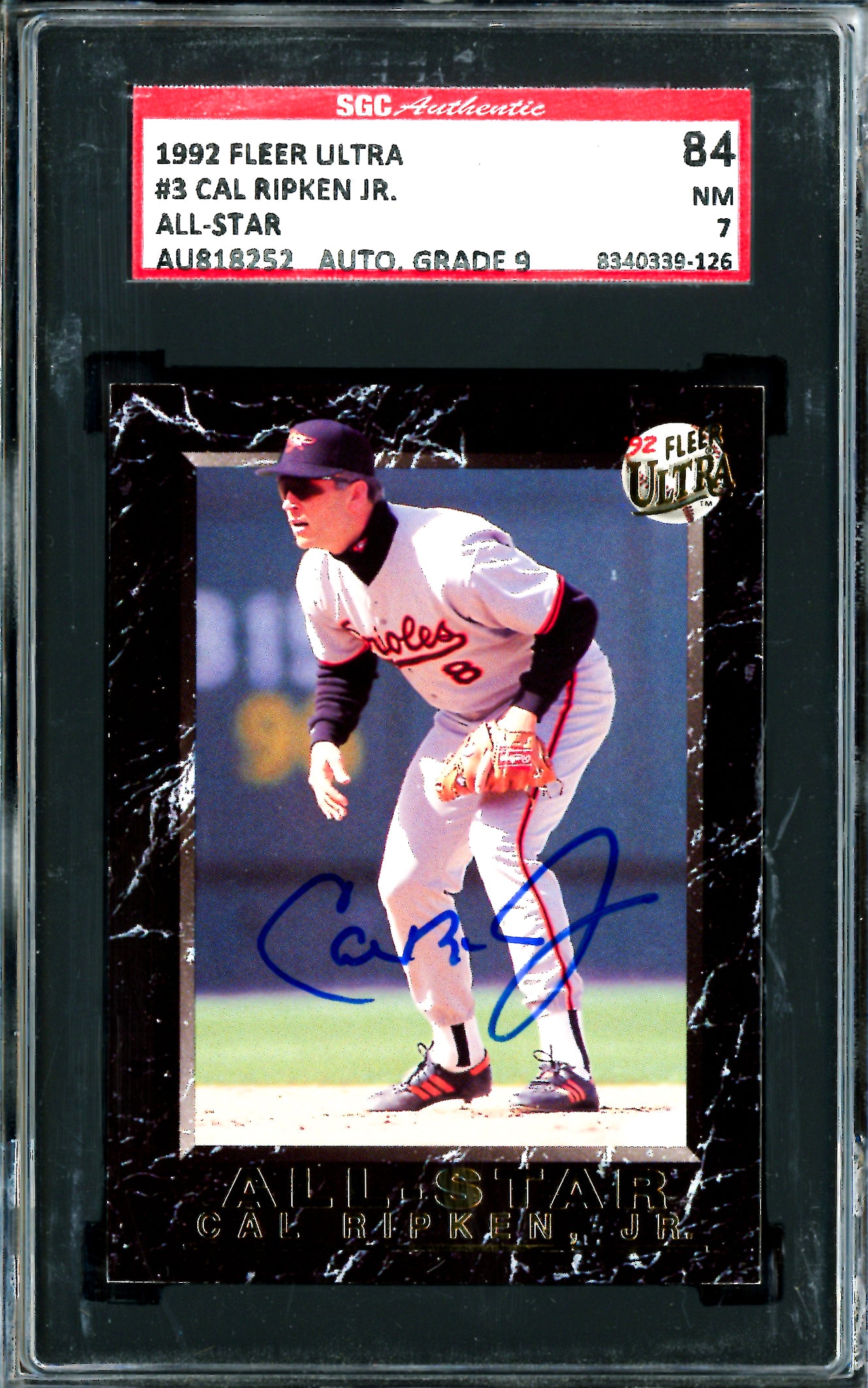 Cal Ripken Jr. Autographed 1992 Fleer Ultra Card #3 Baltimore Orioles SGC 7 Auto Grade Mint 9 SGC #8340339-126