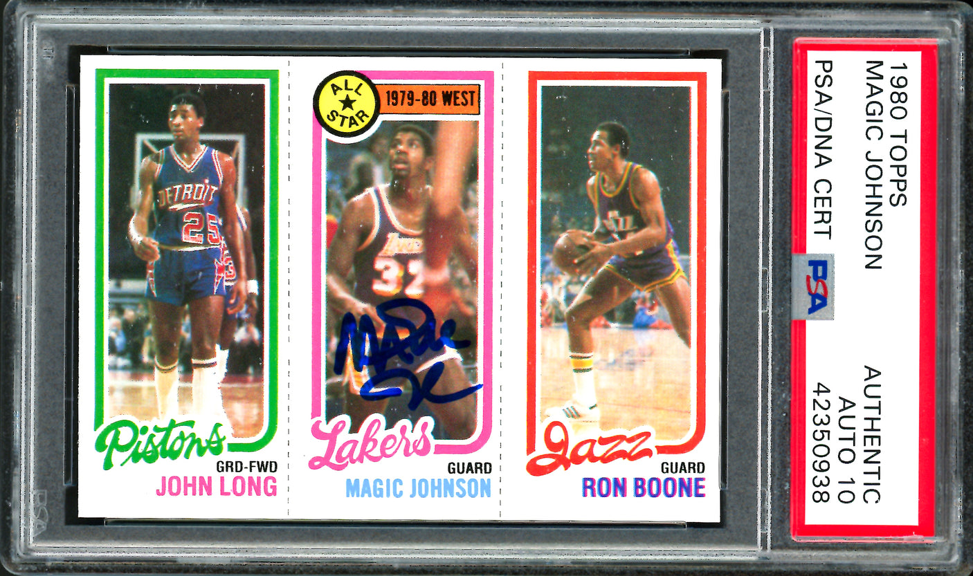 Magic Johnson Autographed 1980-81 Topps Card #18 Los Angeles Lakers Auto Grade Gem Mint 10 PSA/DNA #42350938
