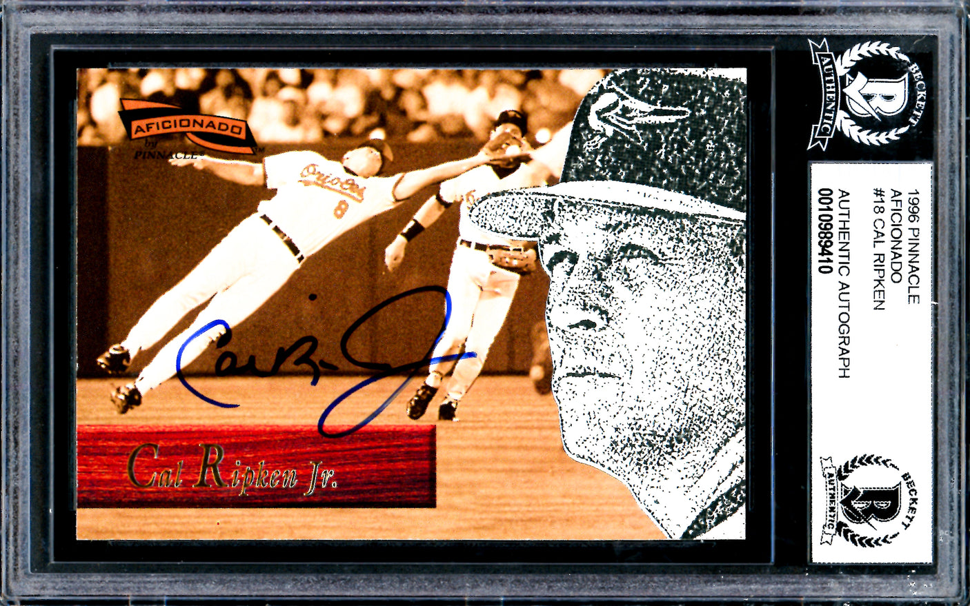 Cal Ripken Jr. Autographed 1996 Pinnacle Aficionado Card #18 Baltimore Orioles Beckett BAS #10989410