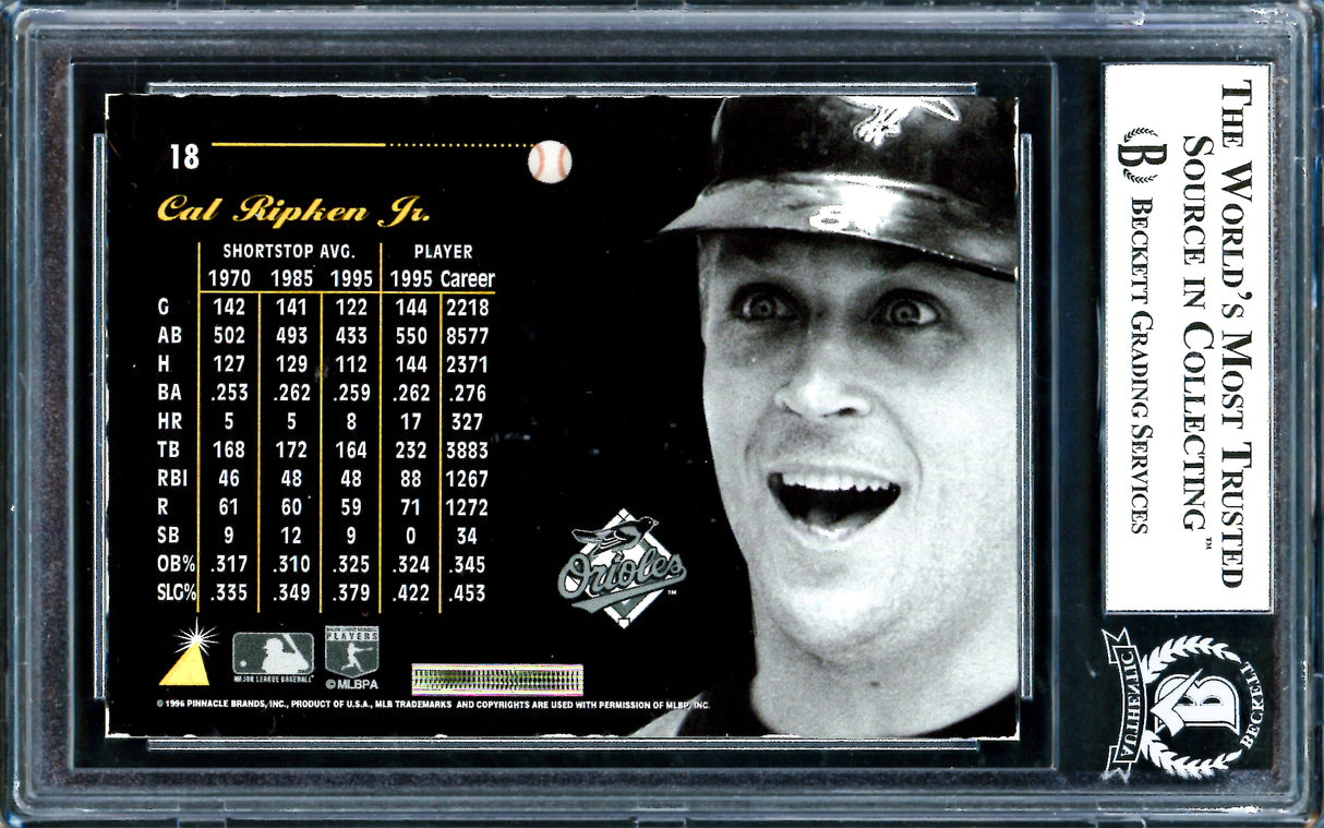 Cal Ripken Jr. Autographed 1996 Pinnacle Aficionado Card #18 Baltimore Orioles Beckett BAS #10989410