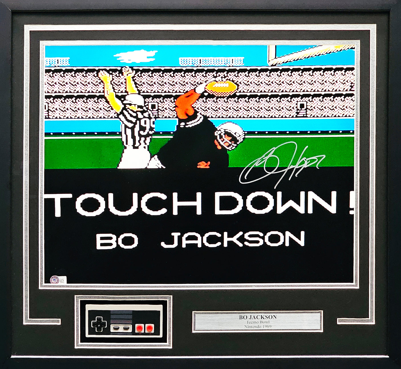 Bo Jackson Autographed Framed 16x20 Nintendo Tecmo Bowl Photo With NES Controller Oakland Raiders Beckett BAS Witness Stock #230196