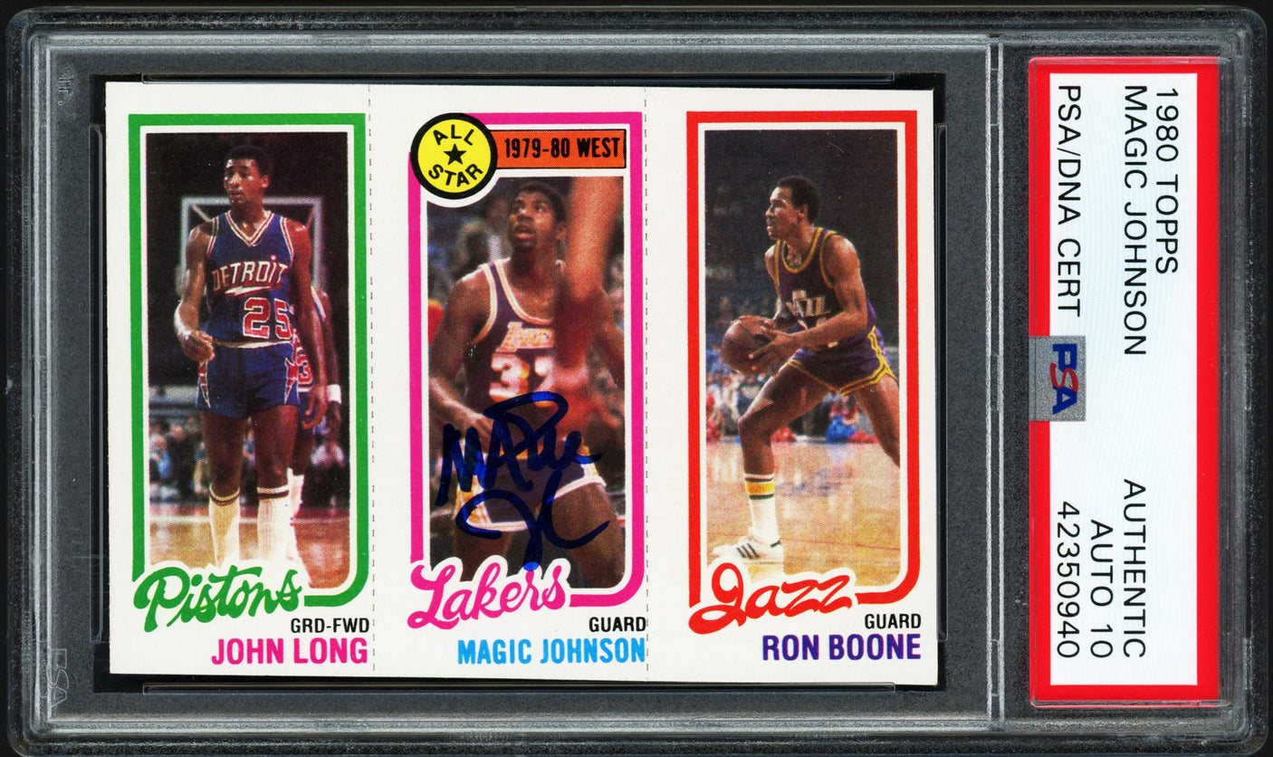 Magic Johnson Autographed 1980 Topps Rookie Card Los Angeles Lakers Auto Grade Gem Mint 10 PSA/DNA #42350940