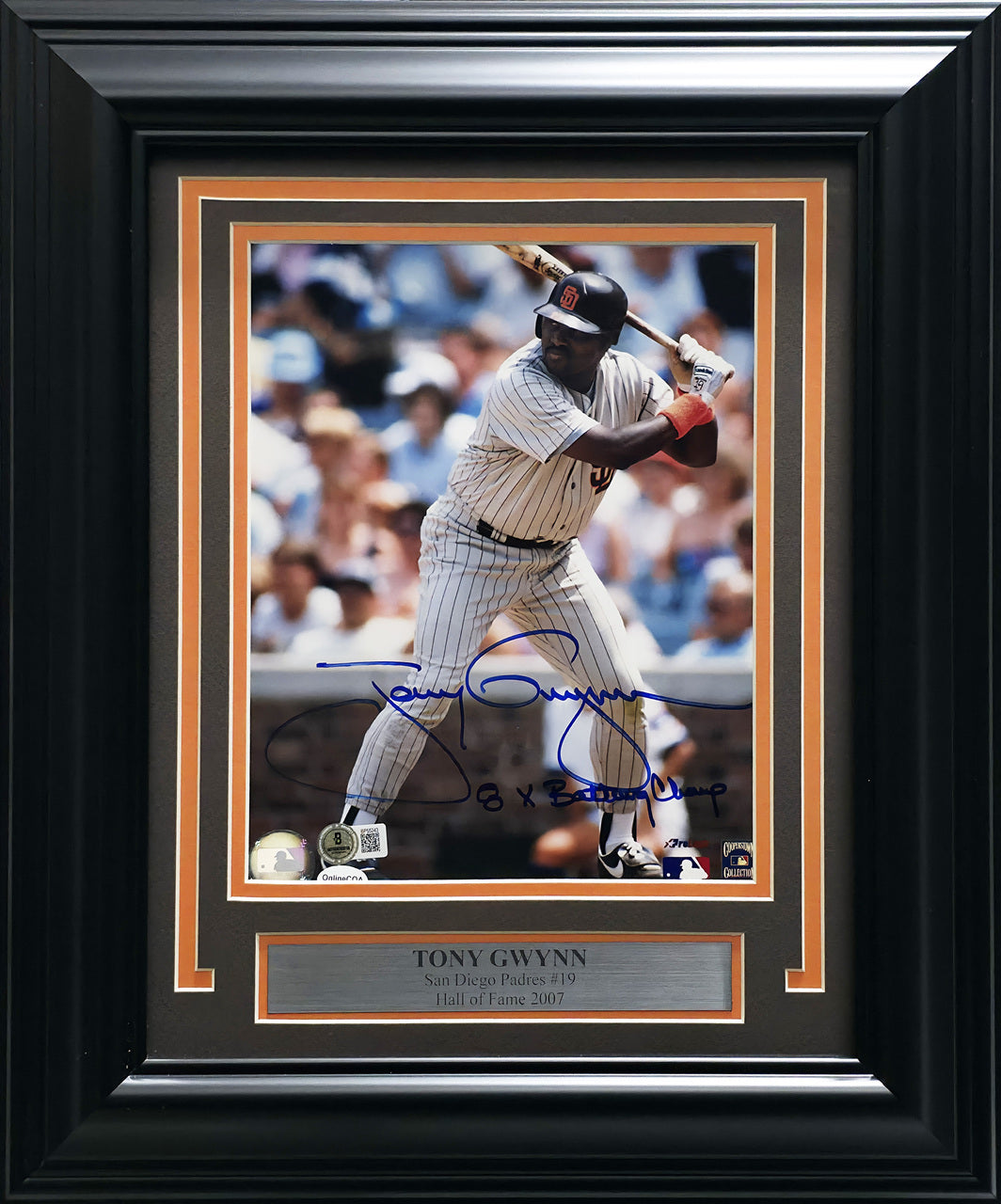Tony Gwynn Autographed Framed 8x10 Photo San Diego Padres "8x Batting Champ" Beckett BAS QR #BP55243