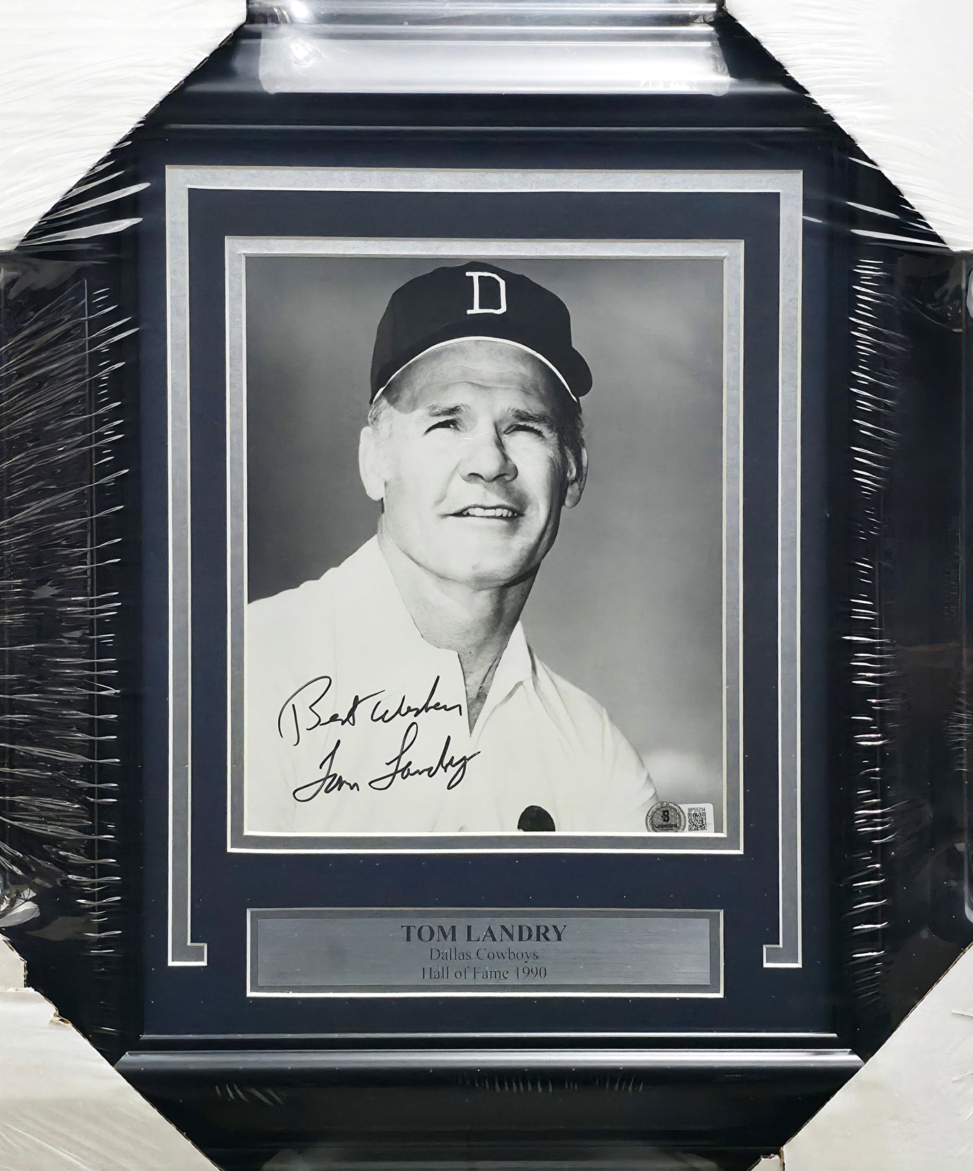 Tom Landry Autographed Framed 8x10 Photo Dallas Cowboys "Best Wishes" Beckett BAS QR #BP55234