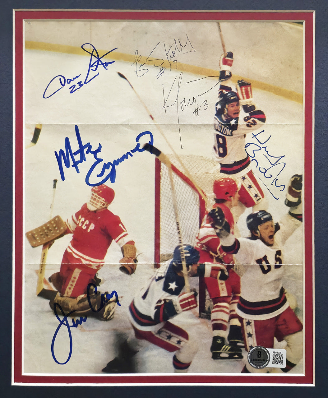 1980 Team USA Miracle On Ice Team Autographed Framed 8x10 Magazine Page Photo With 6 Signatures Including Herb Brooks Beckett BAS #AE08278