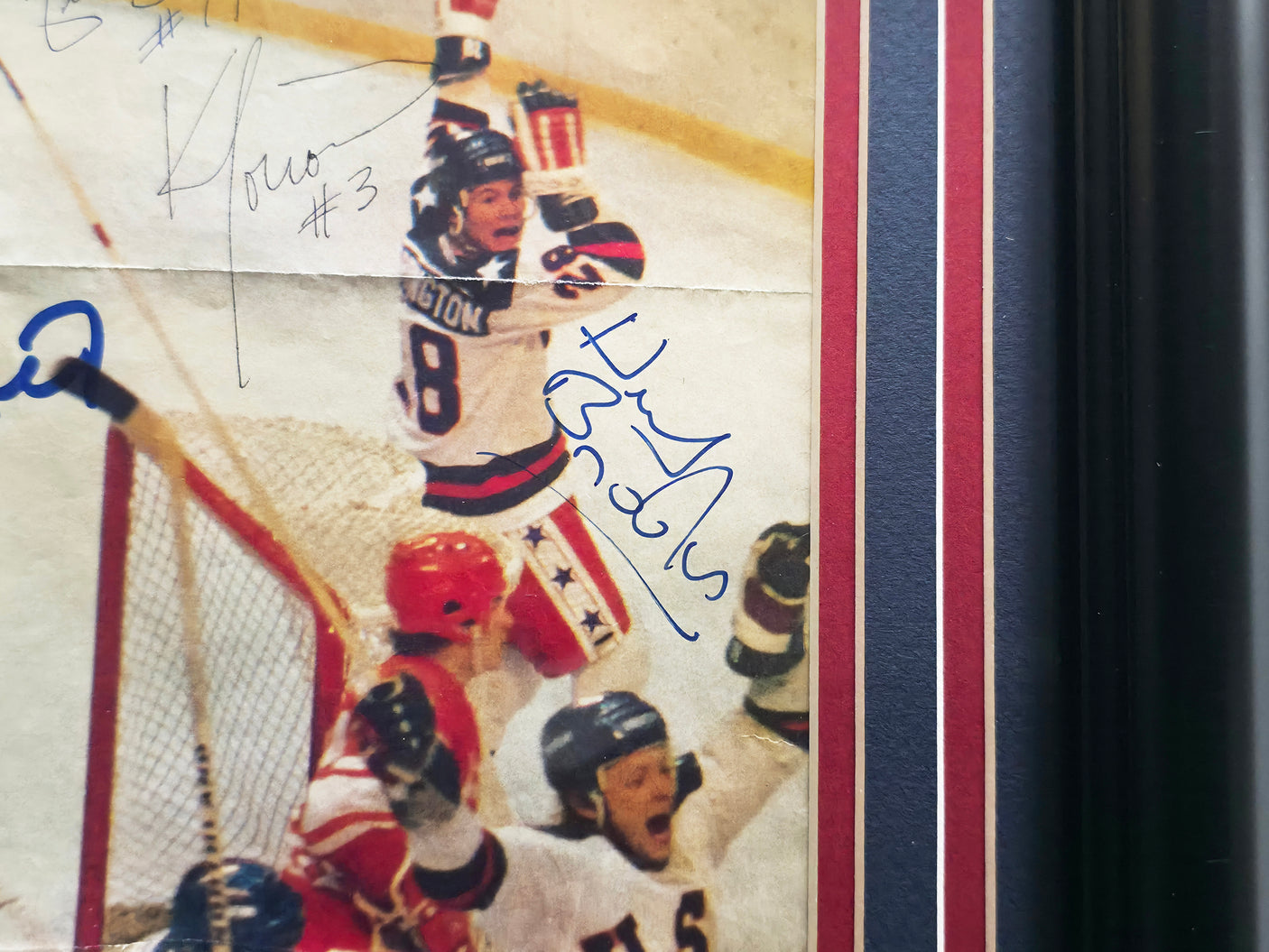 1980 Team USA Miracle On Ice Team Autographed Framed 8x10 Magazine Page Photo With 6 Signatures Including Herb Brooks Beckett BAS #AE08278