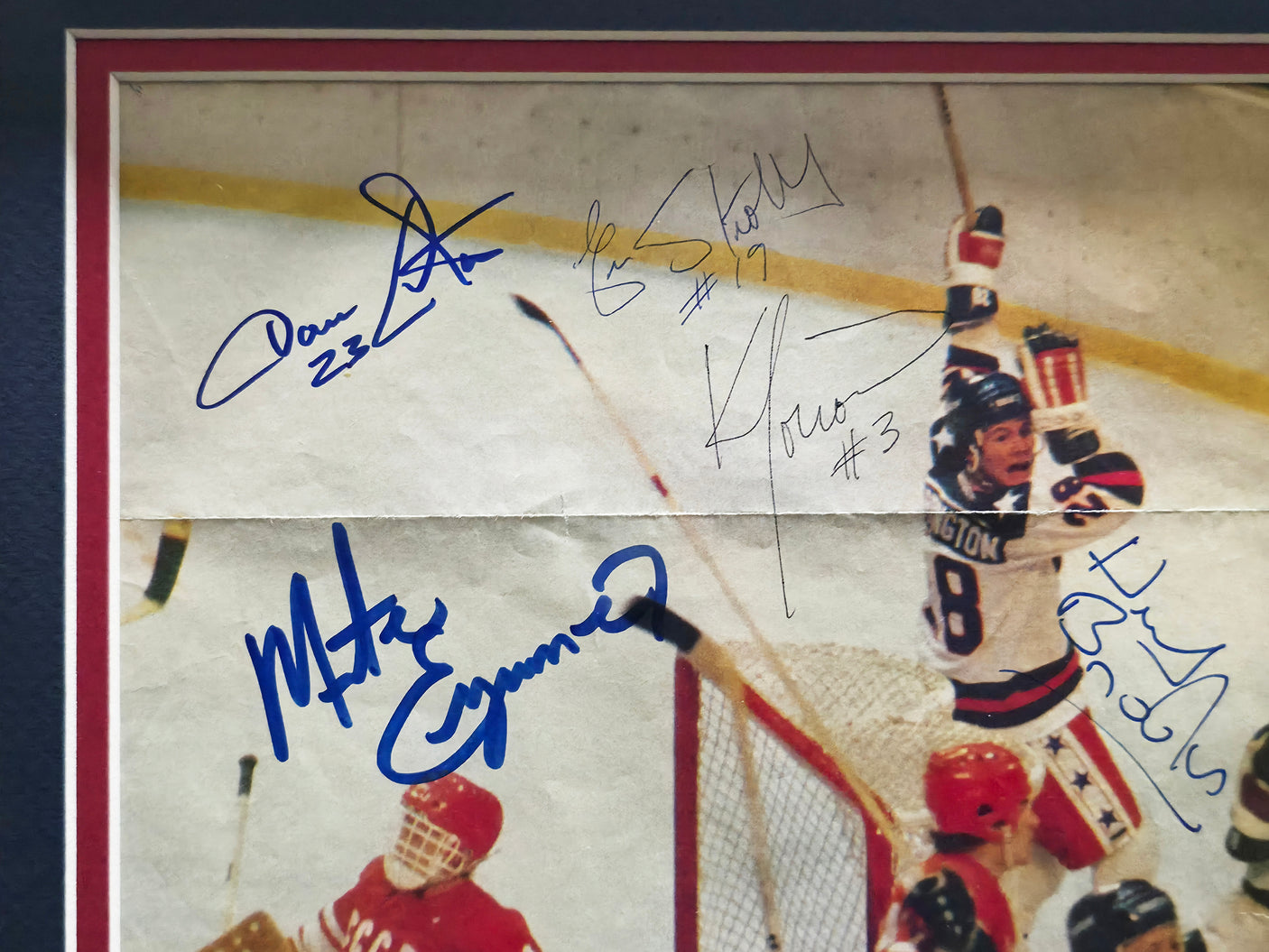 1980 Team USA Miracle On Ice Team Autographed Framed 8x10 Magazine Page Photo With 6 Signatures Including Herb Brooks Beckett BAS #AE08278
